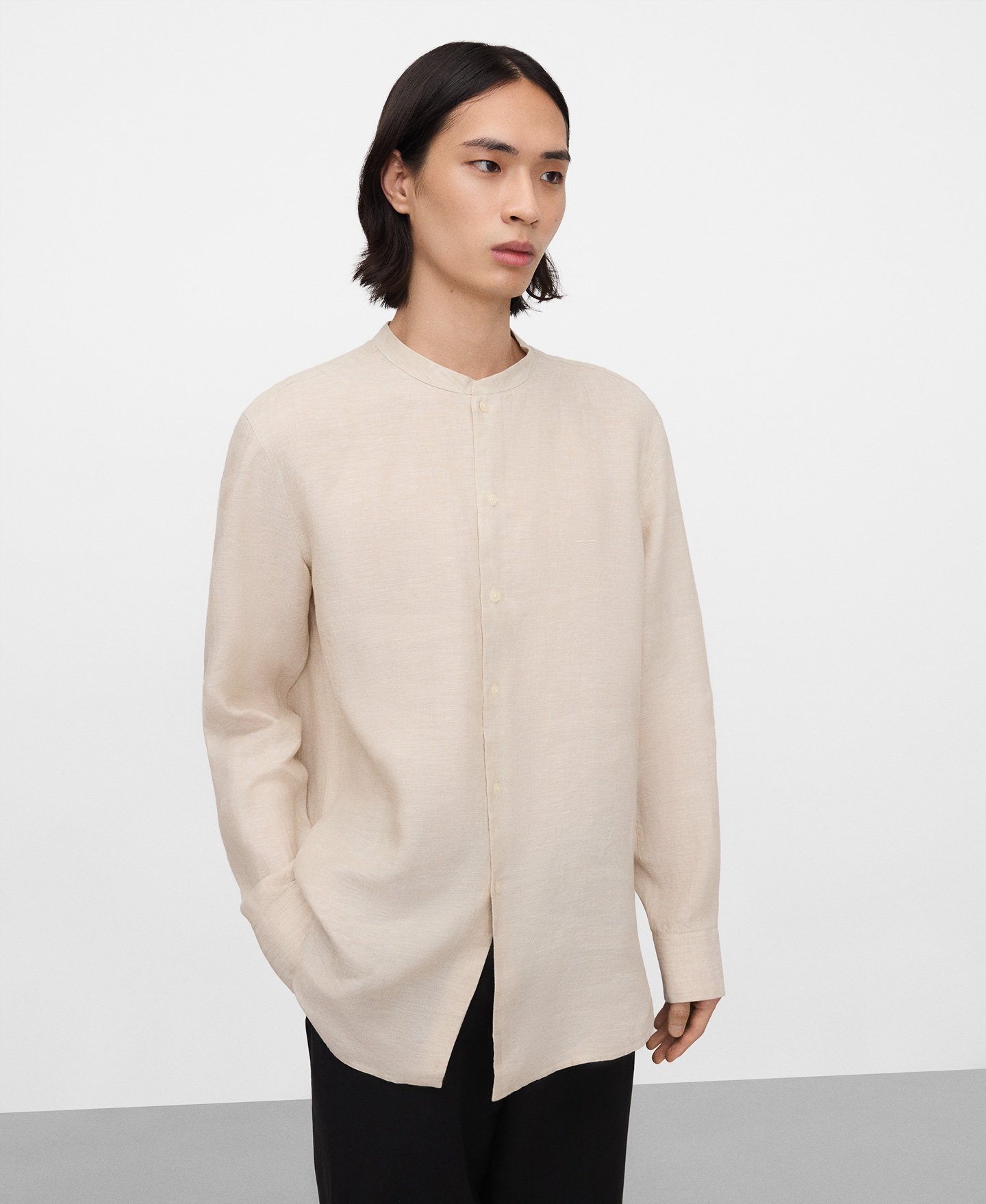 Chemise &agrave; col mao en lin europ&eacute;en image number 0