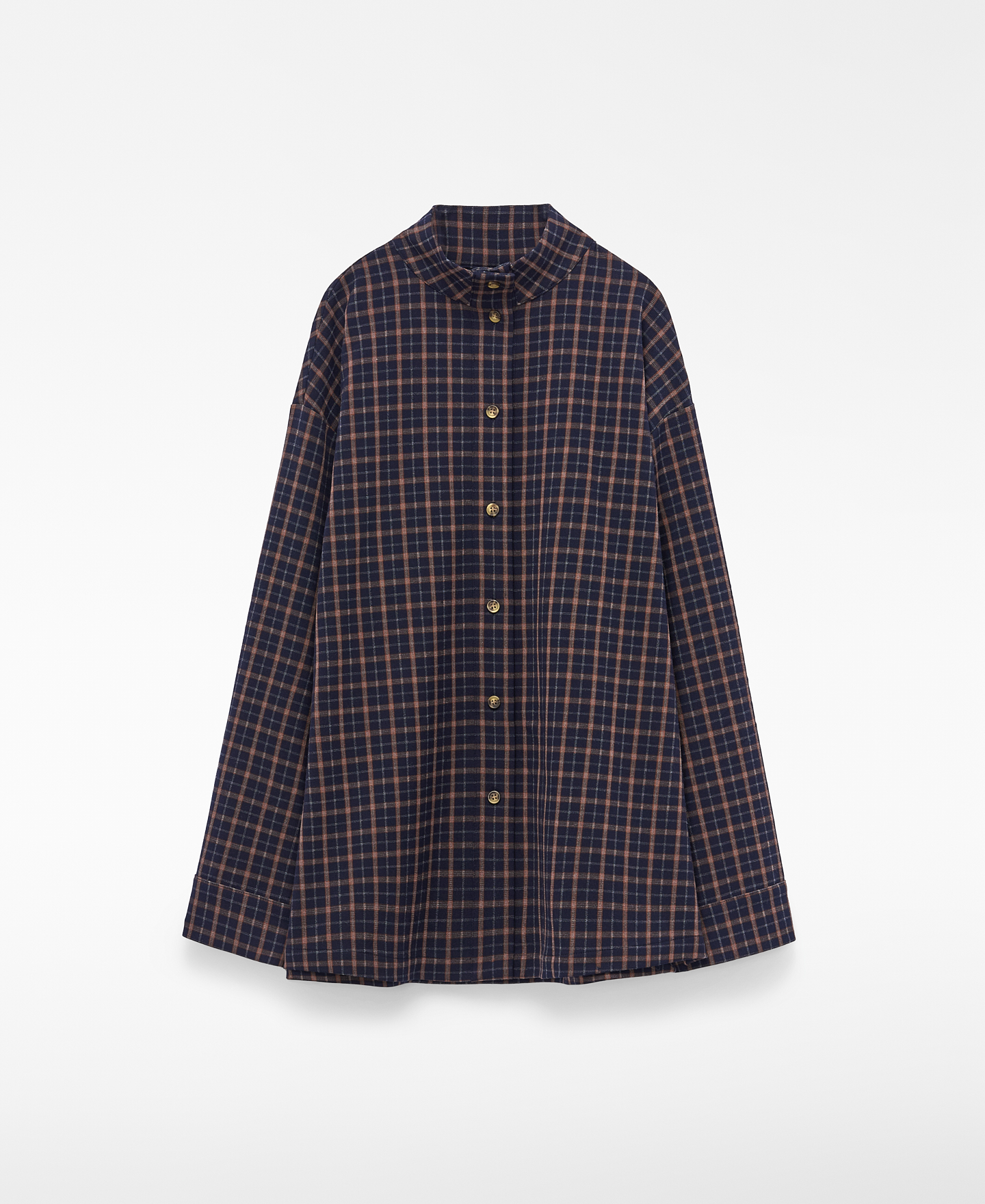 Checkered band collar overshirt image number 4