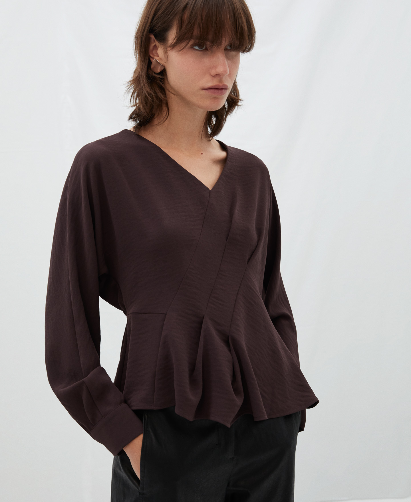 V-neck pleated blouse image number 0
