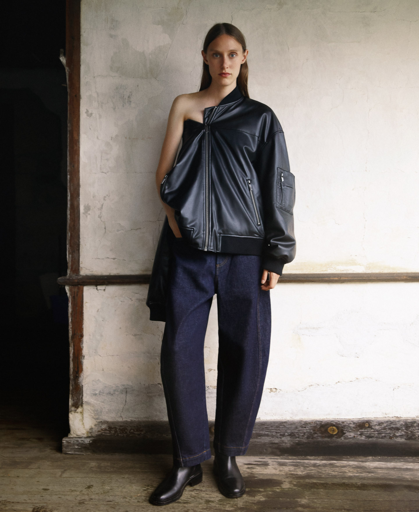 Leather texture oversize bomber image number 1