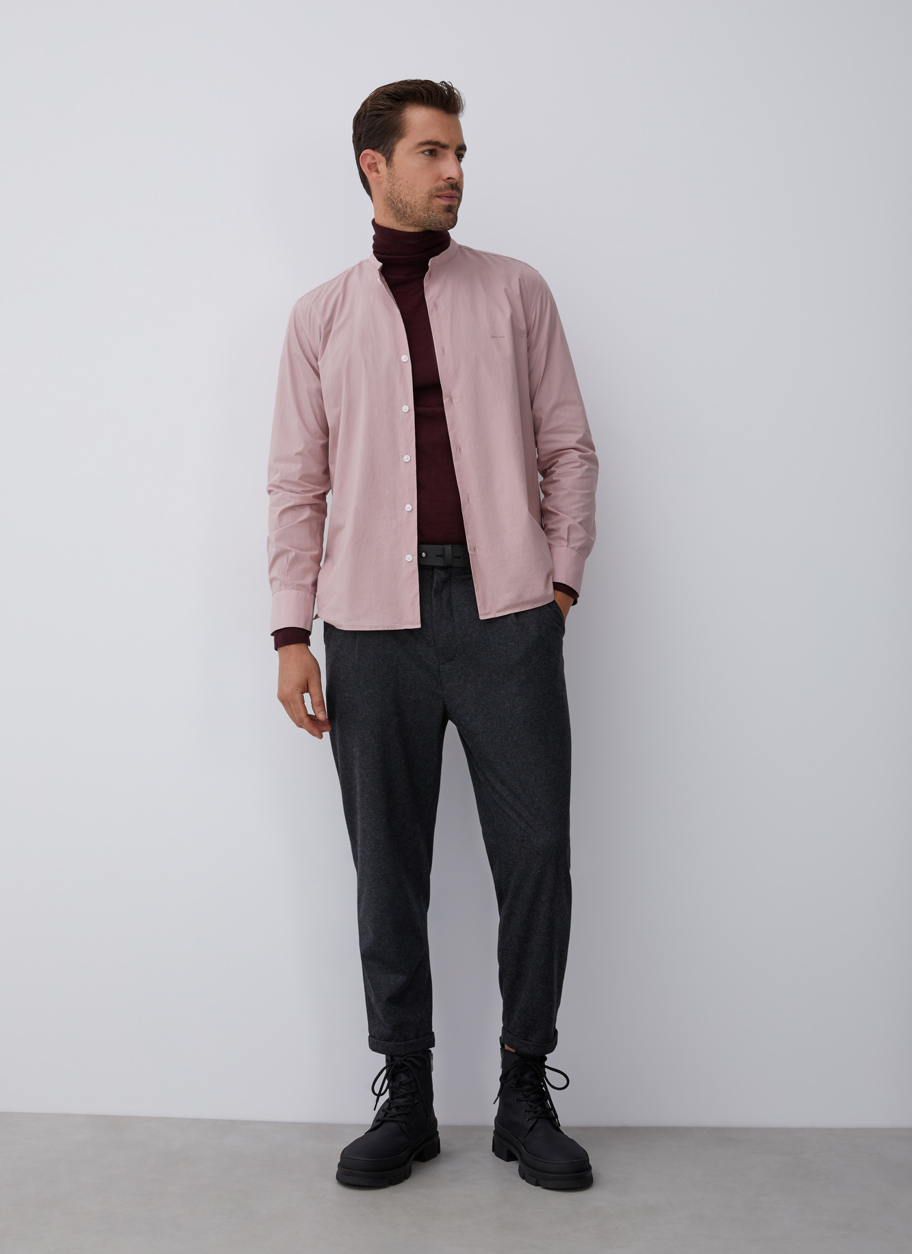 Cotton shirt with mandarin collar image number 5