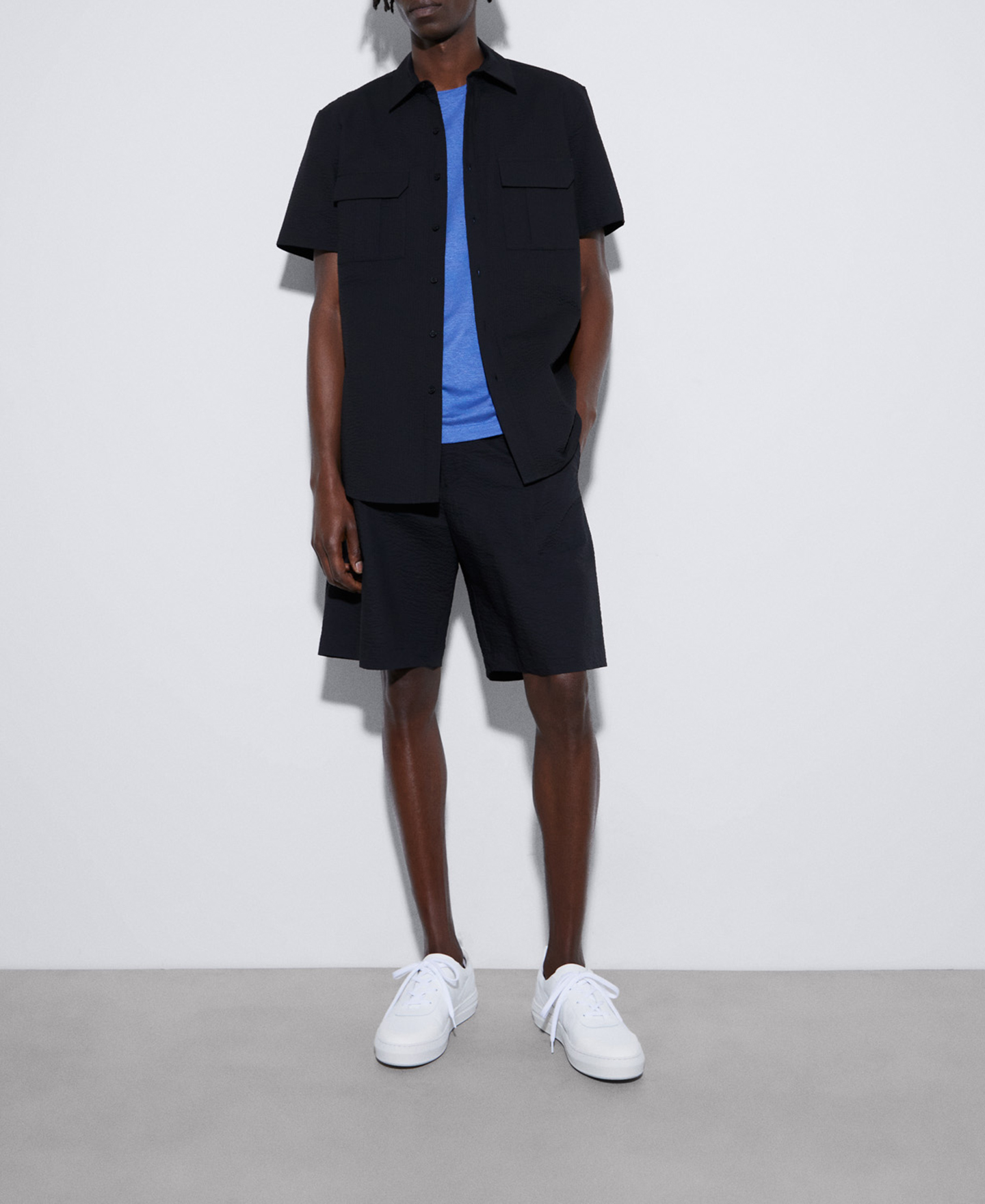 Stretch linen basic t-shirt image number 1
