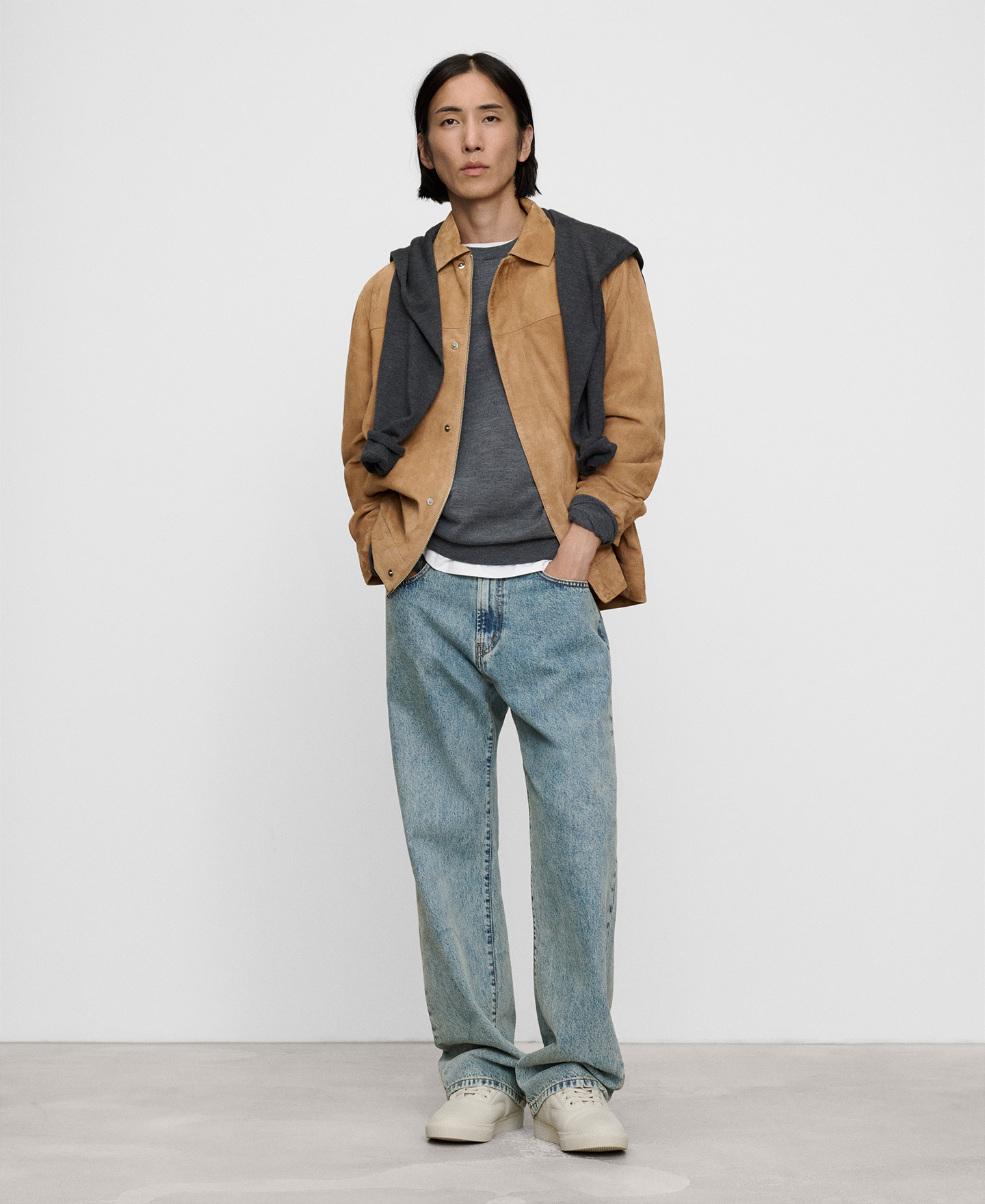 Spread collar suede jacket image number 1