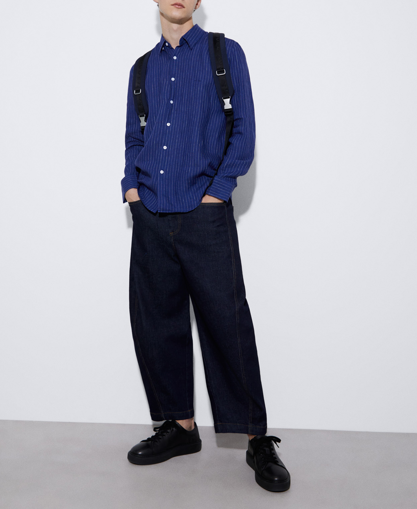 100% linen lapel collar shirt image number 1