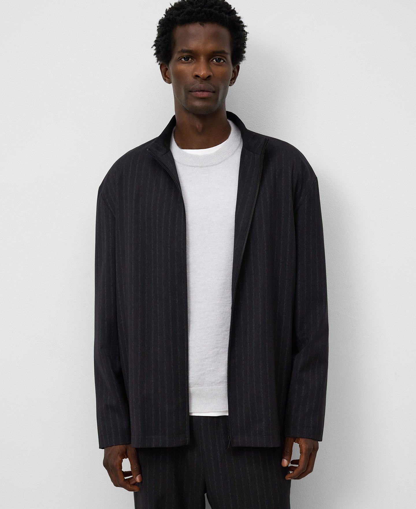 Striped zip-up overshirt man image number 0