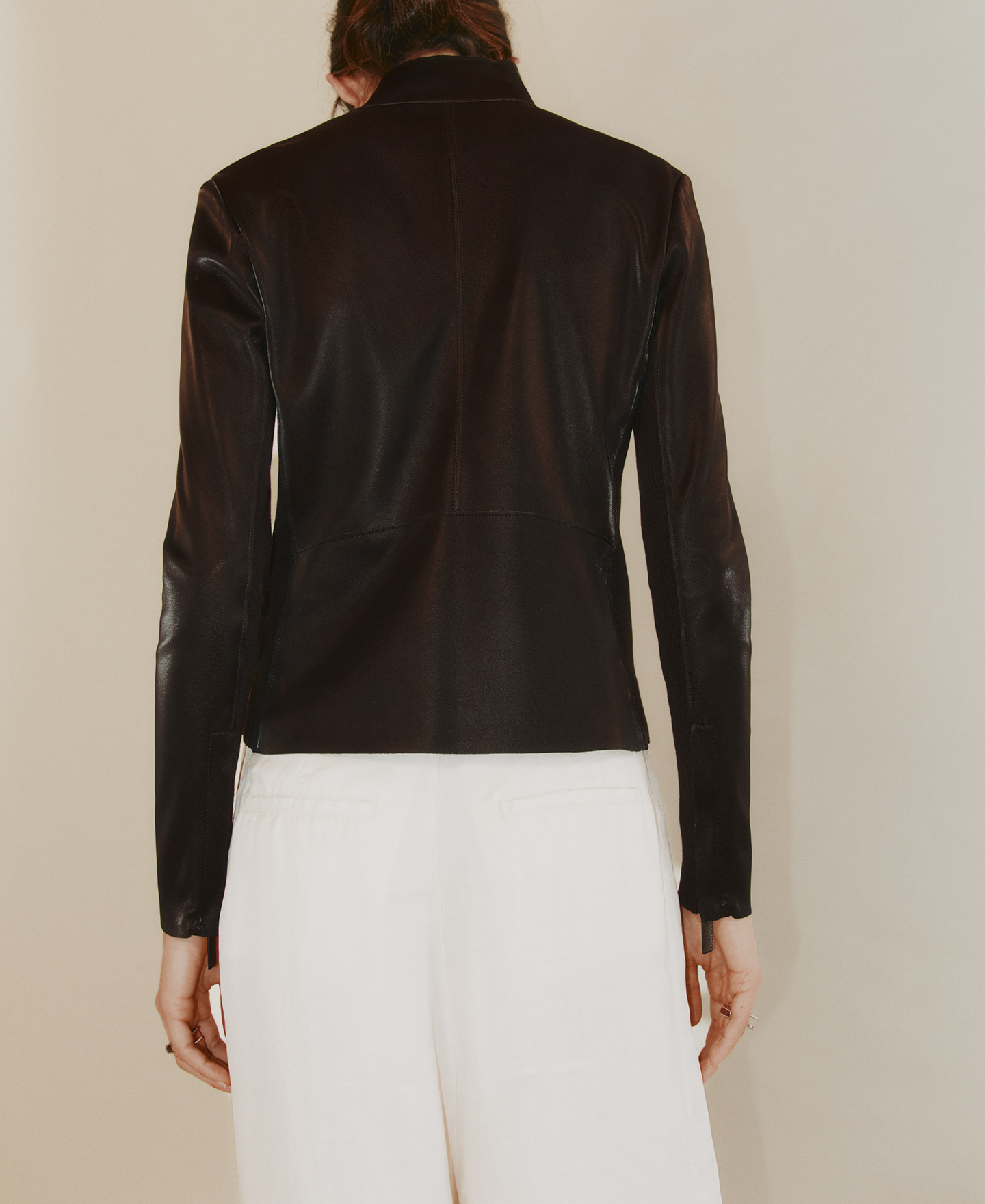 Leather-Non-Leather fitted jacket image number 6
