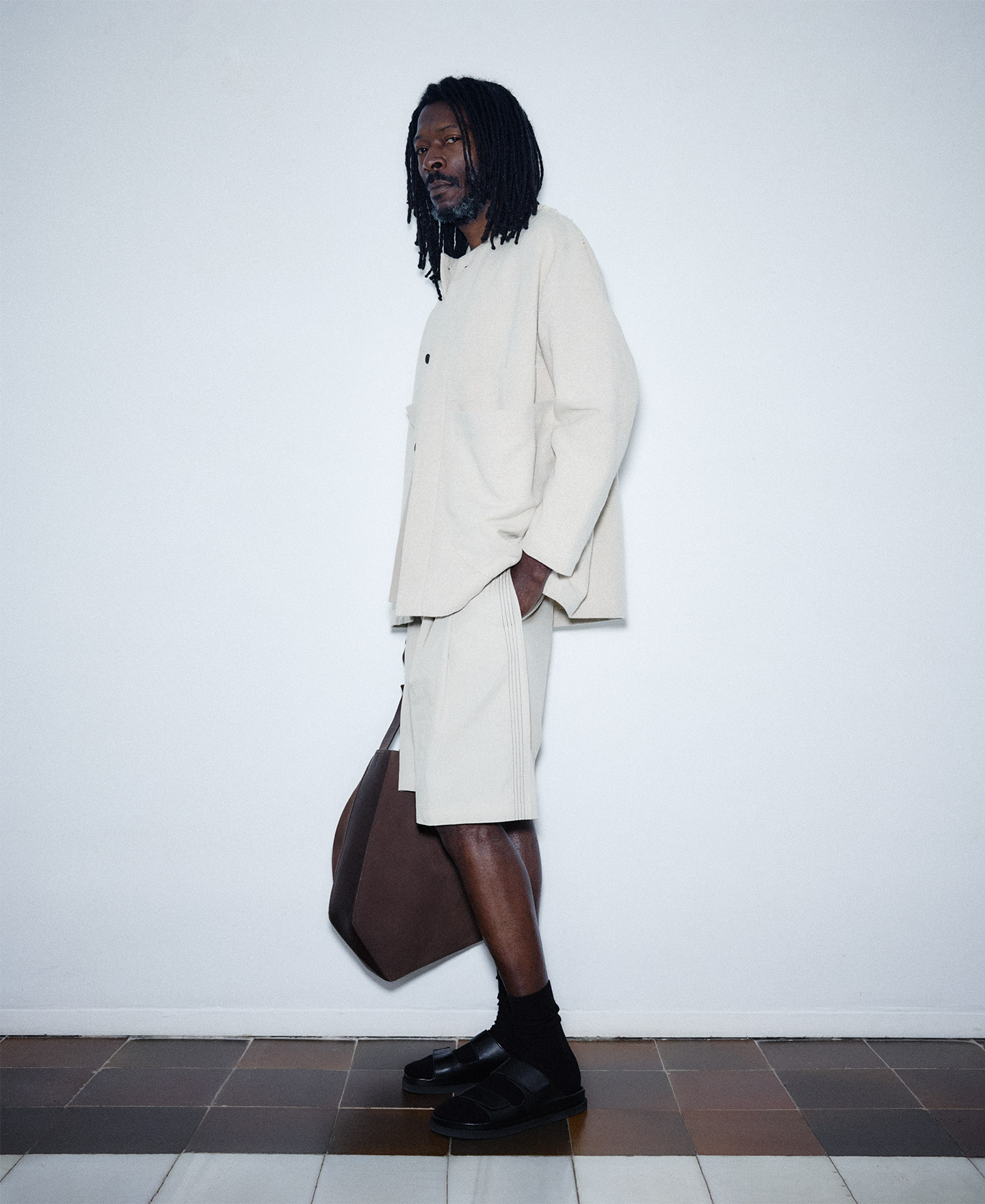 Brown leather and suede shopper bag man image number 2