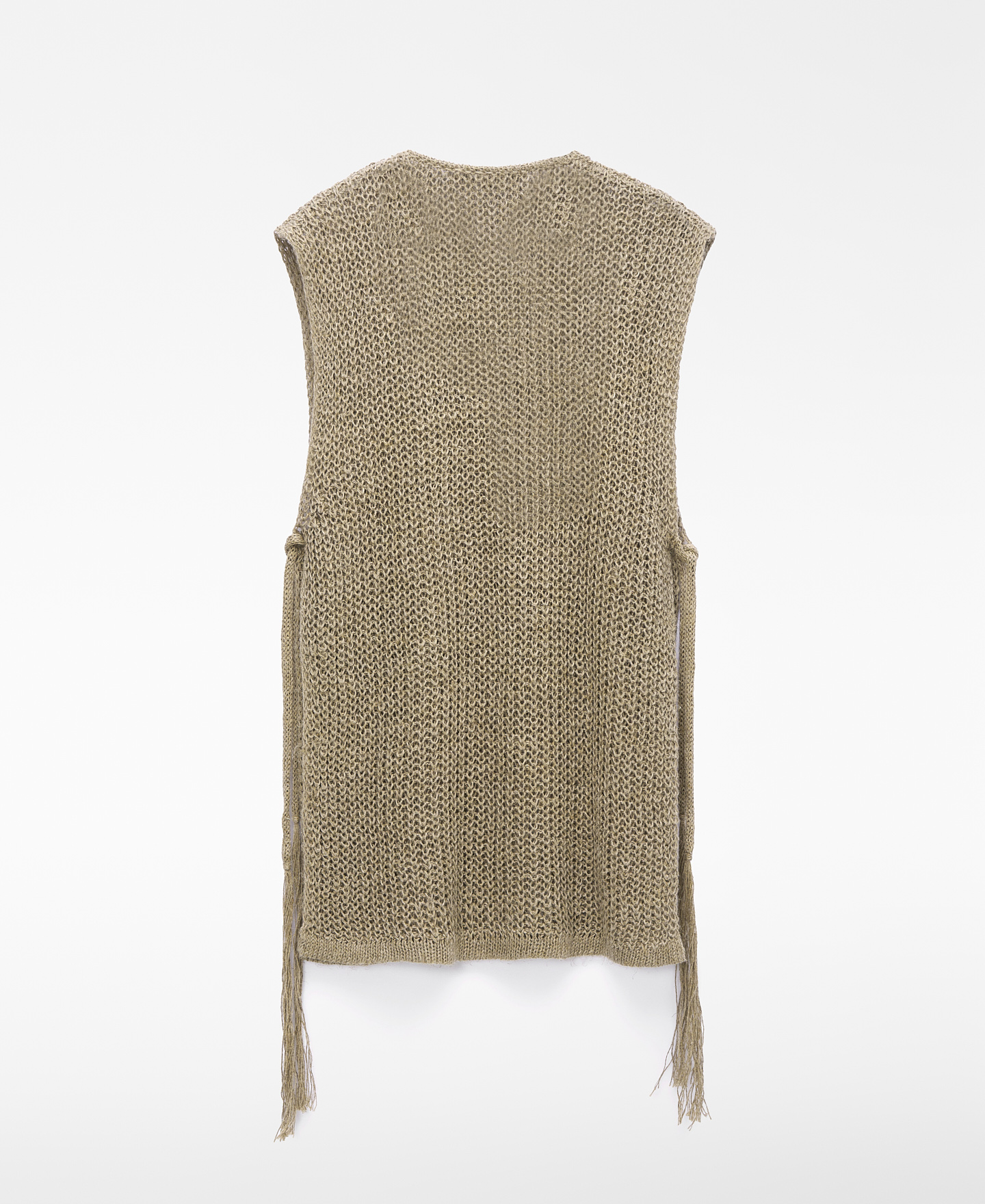 Rustic linen knit open vest image number 7