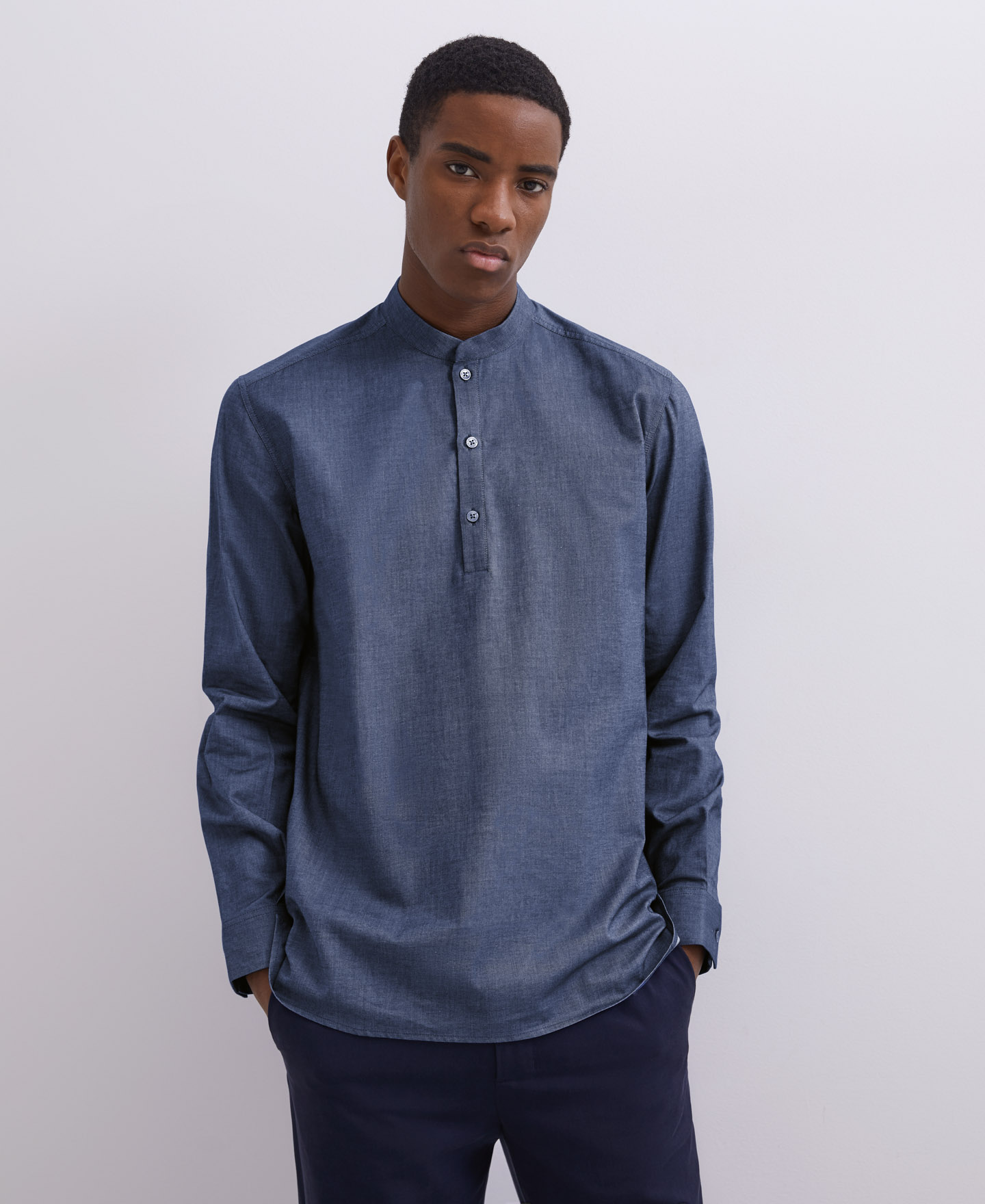 Mandarin collar button neck cotton shirt image number 0