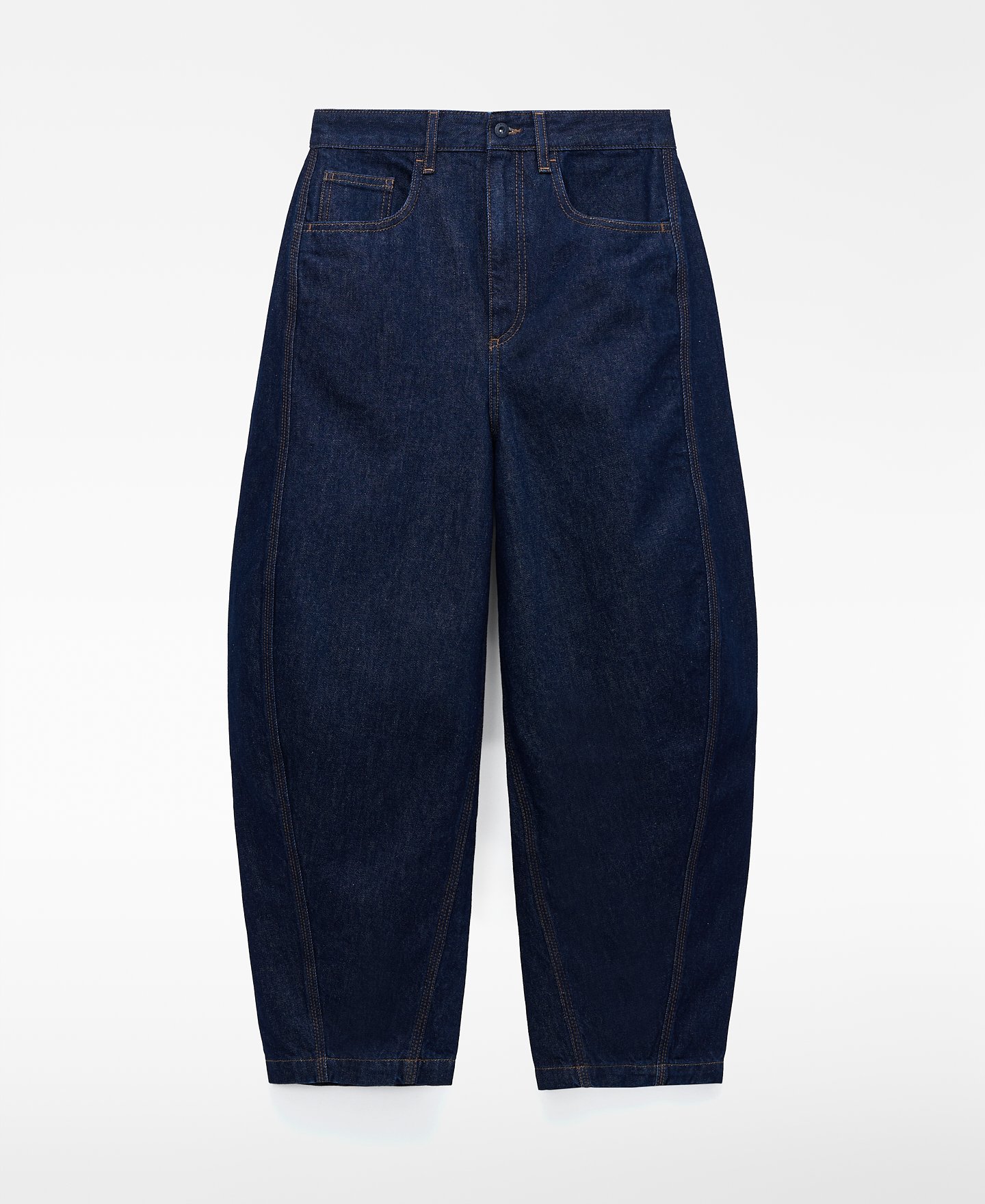 Cotton denim barrel fit trousers woman image number 4