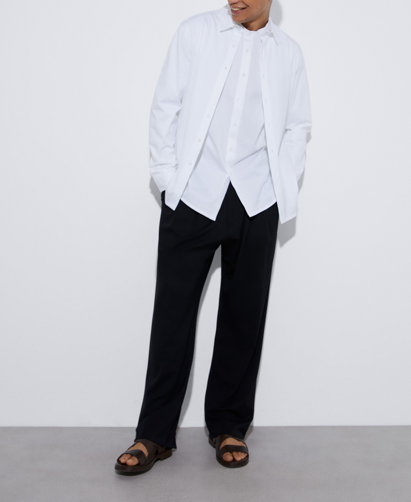Cotton lapel collar shirt image number 1