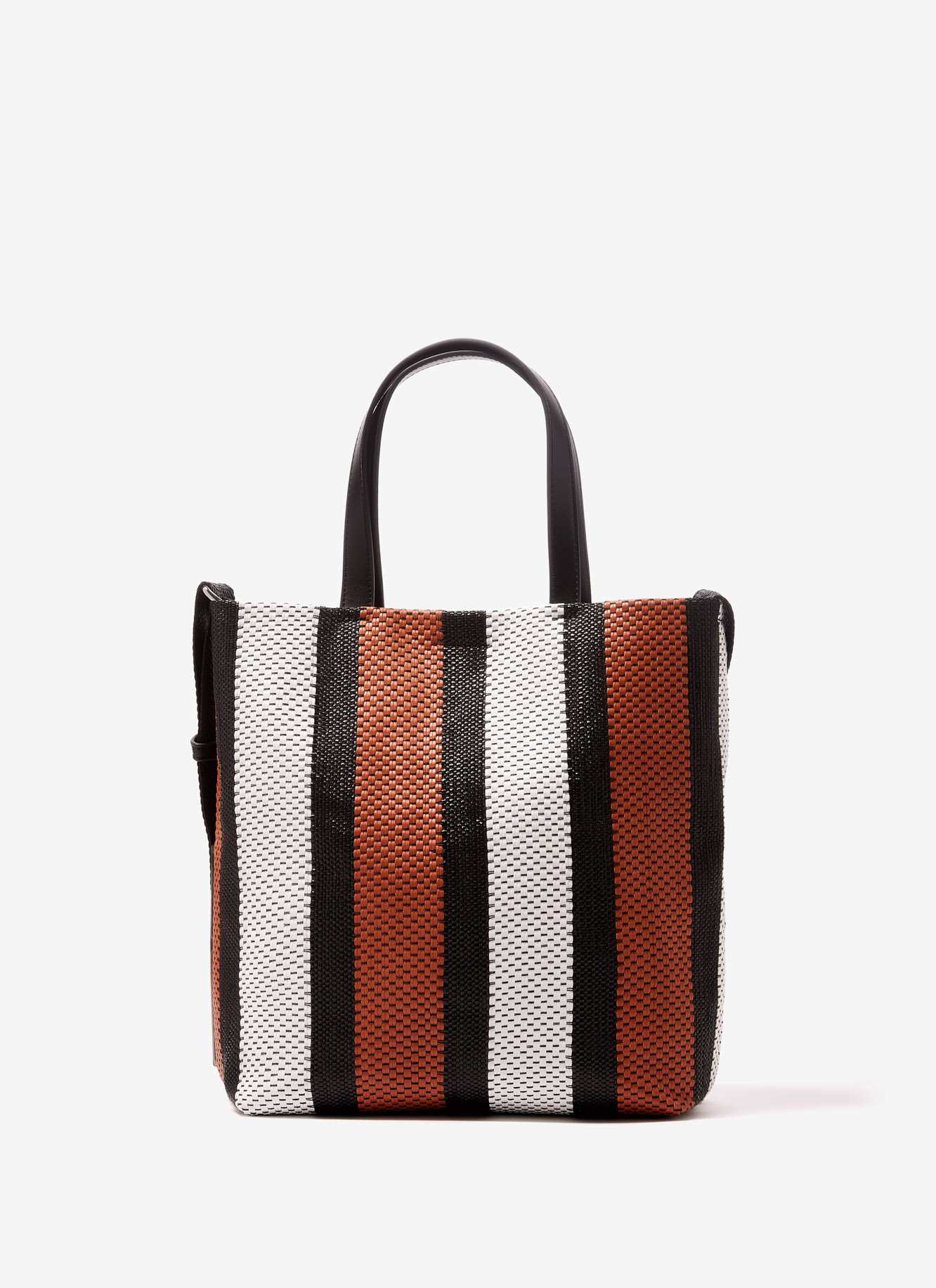 Striped shopper bag with raffia finish image number 0
