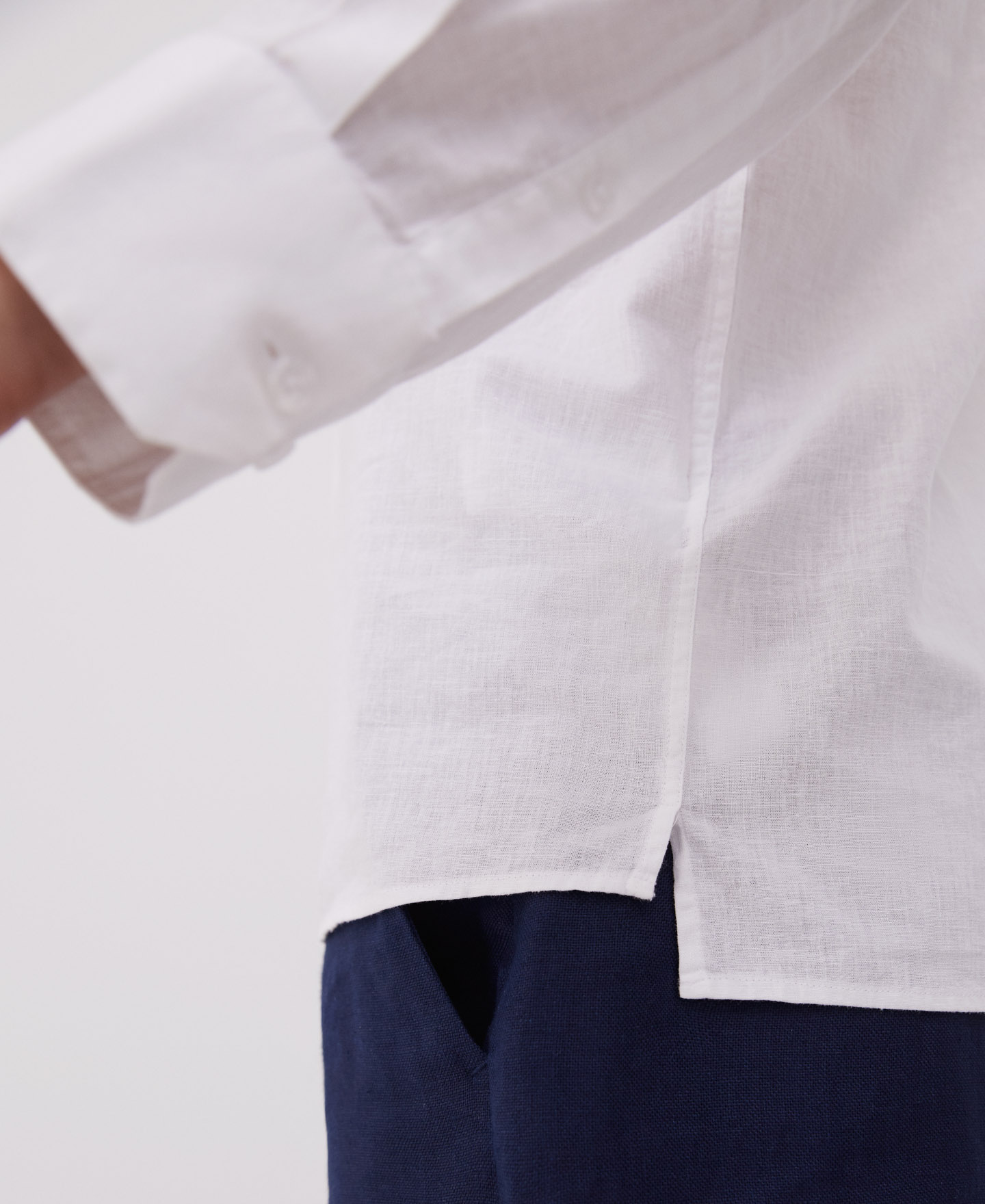 Mao collar linen and cotton shirt image number 3