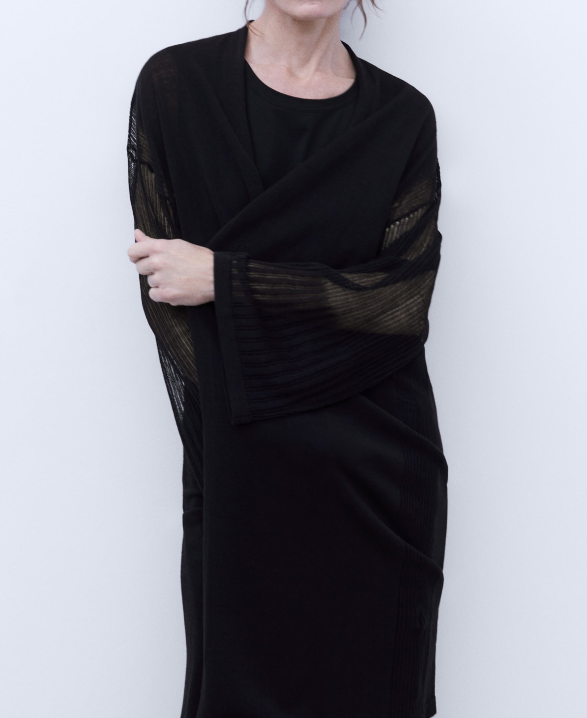 Lace knit long jacket image number 0