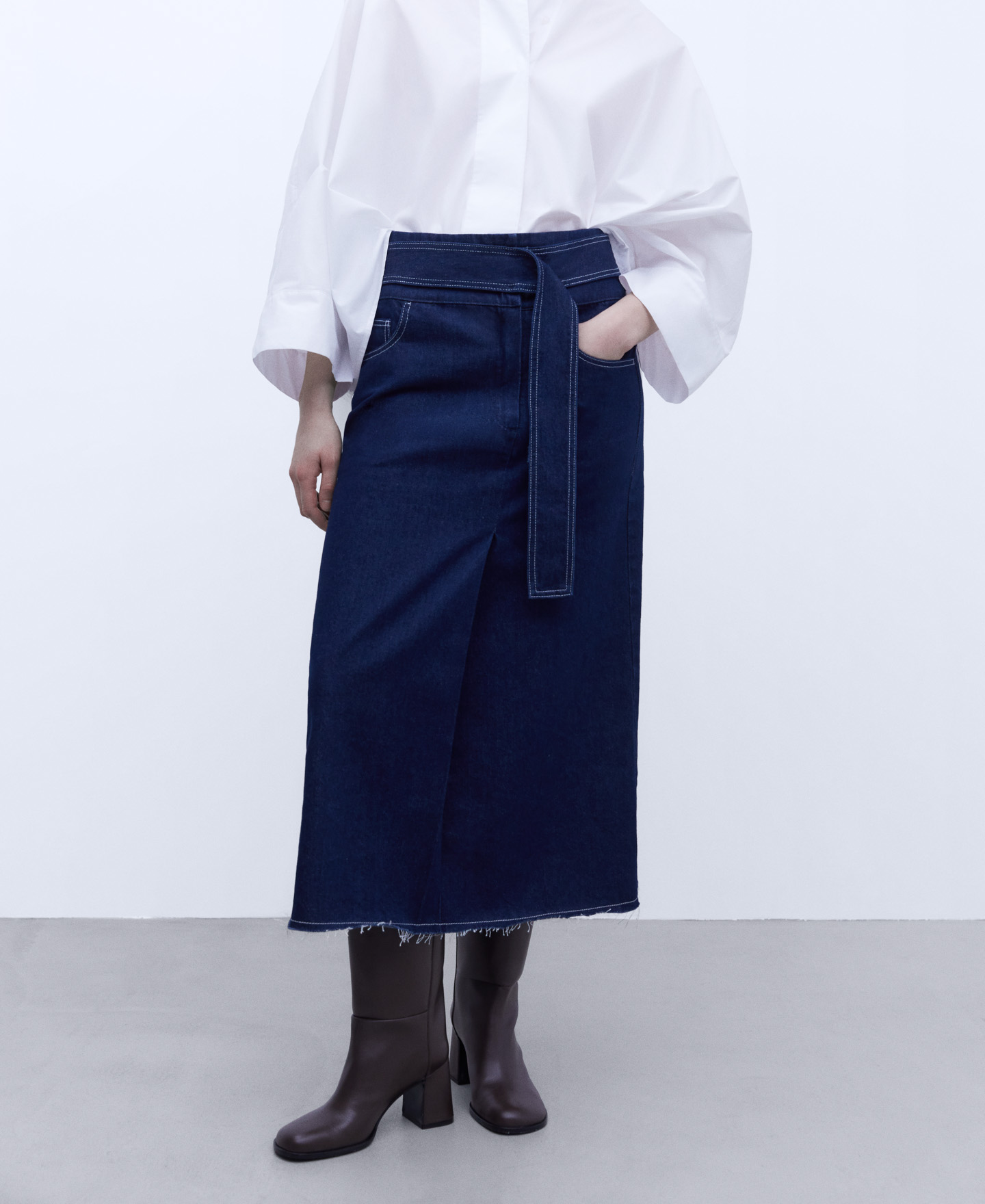 Midi denim skirt image number 0