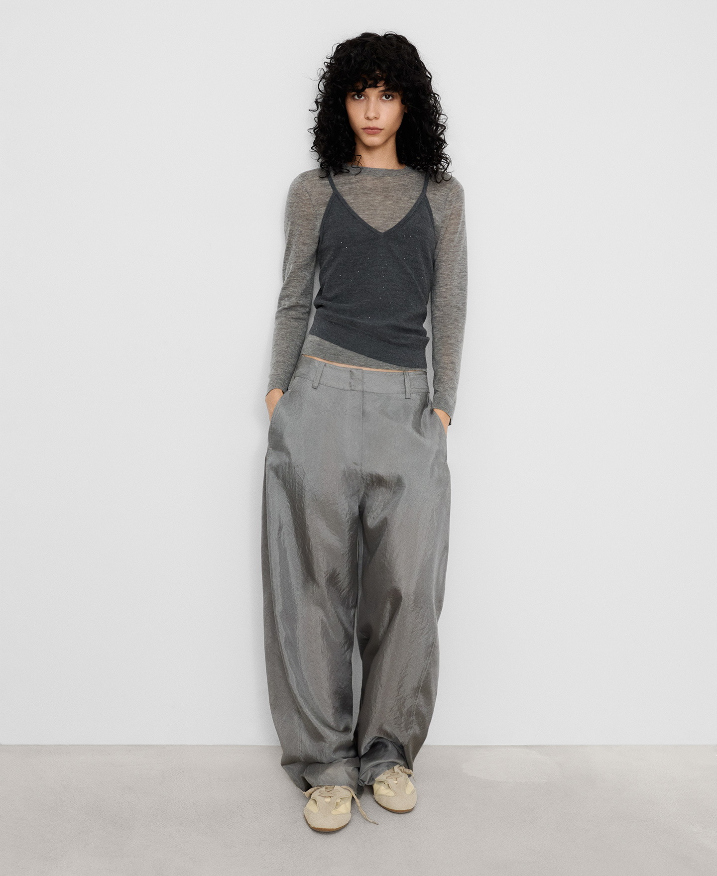 Merino wool top with micro sequins image number 1