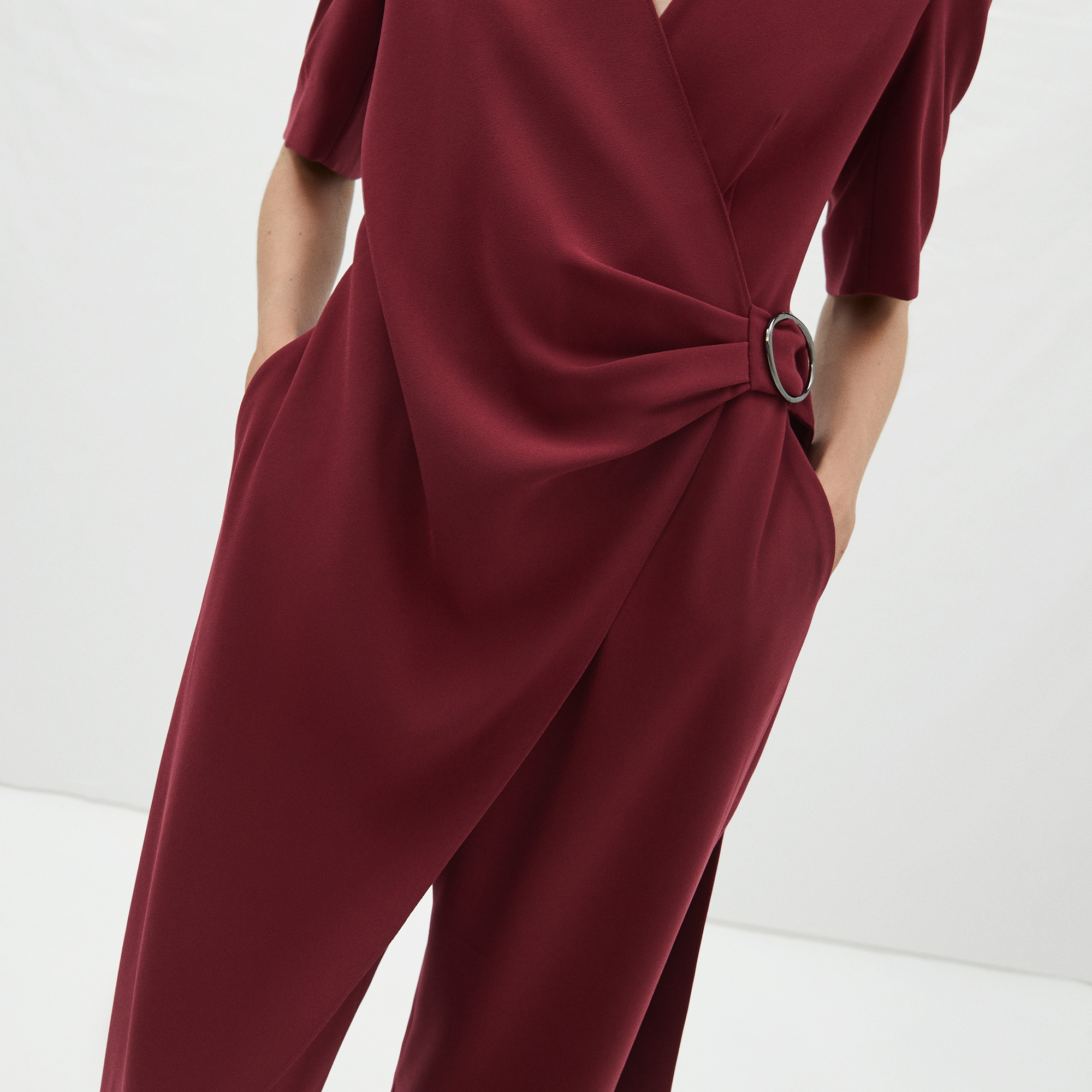 V-neck jumpsuit with draped belt image number 3