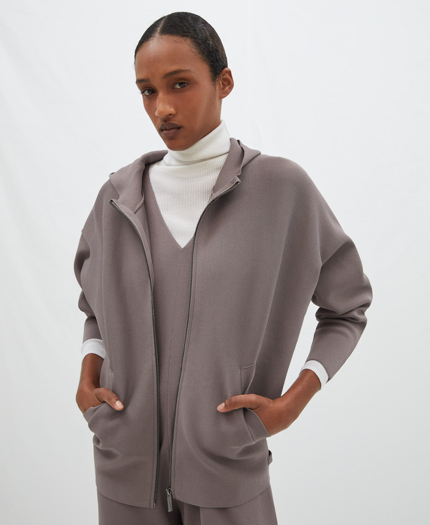 Viscose knitted hoodie image number 0
