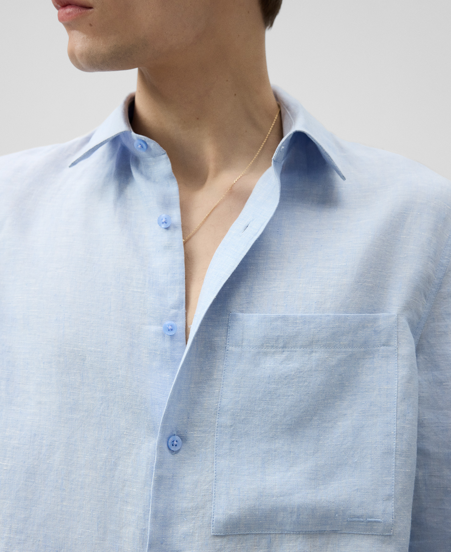 Camisa lino europeo cuello solapa hombre image number 3