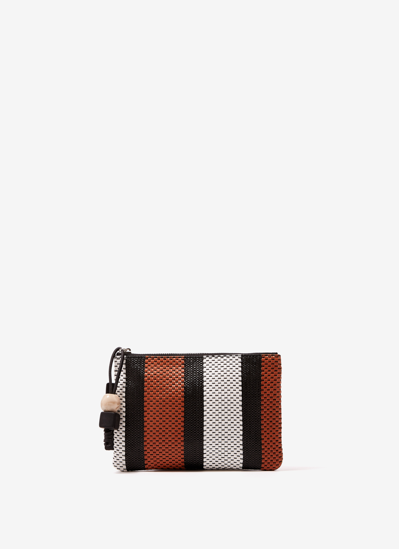 Striped flat wallet with raffia finish image number 0