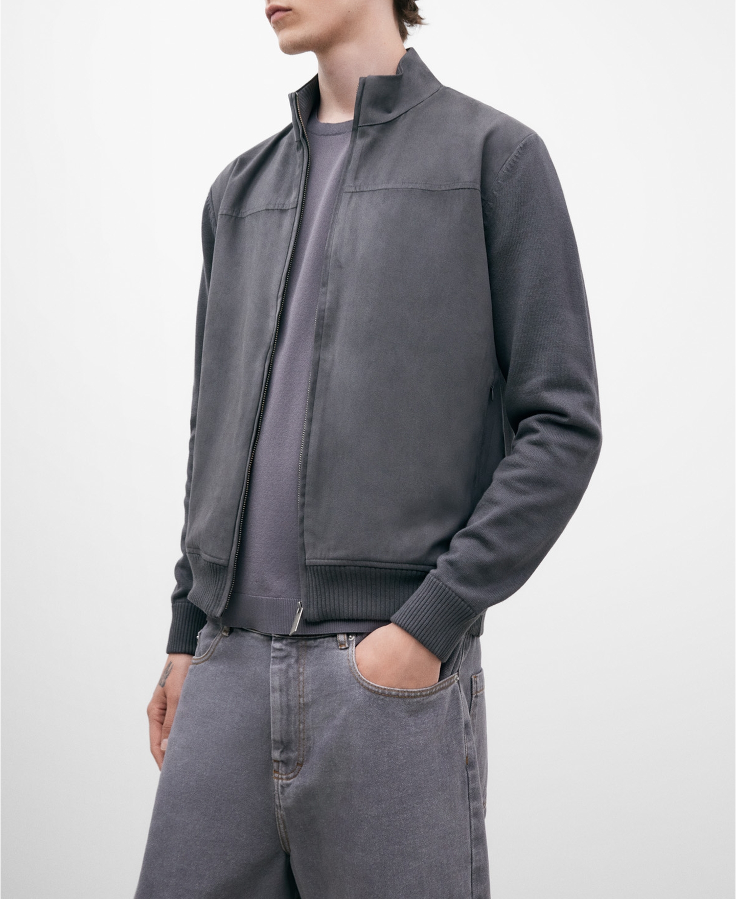 Cárdigan de antelina y algodón hombre image number 0