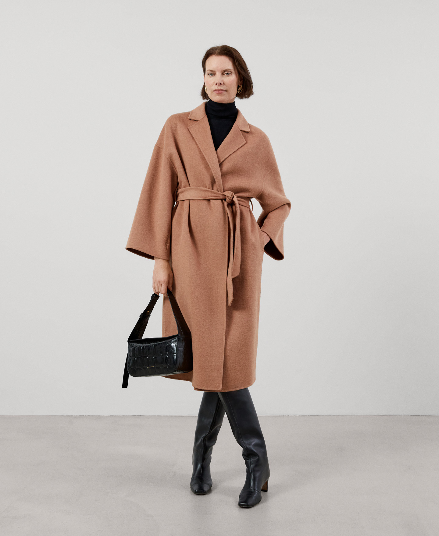 Merino wool fabric long coat image number 1