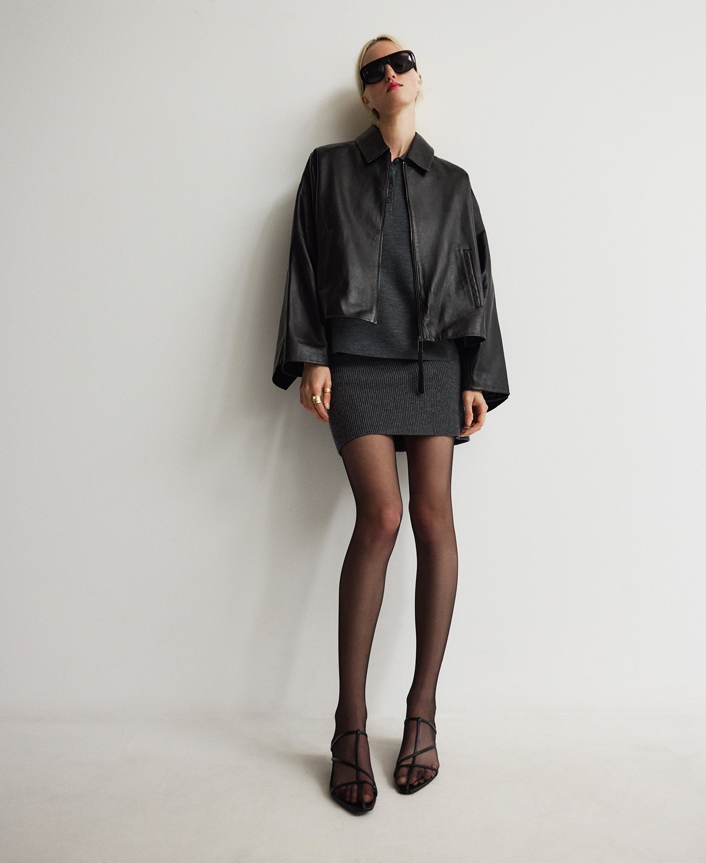 Leather jacket with back cape woman image number 1