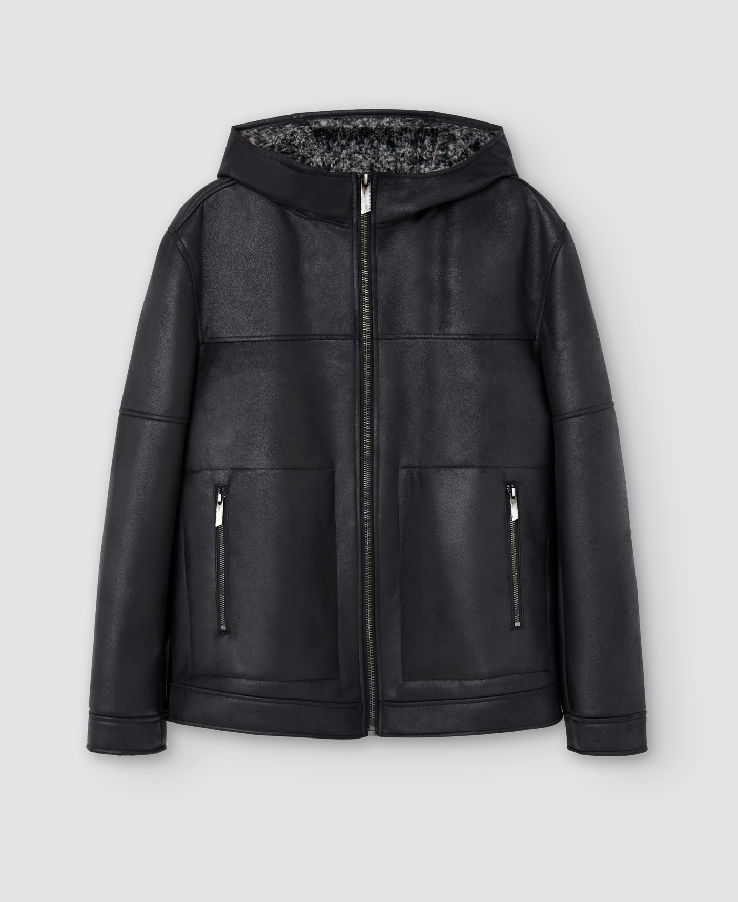 Leather texture hooded jacket image number 4