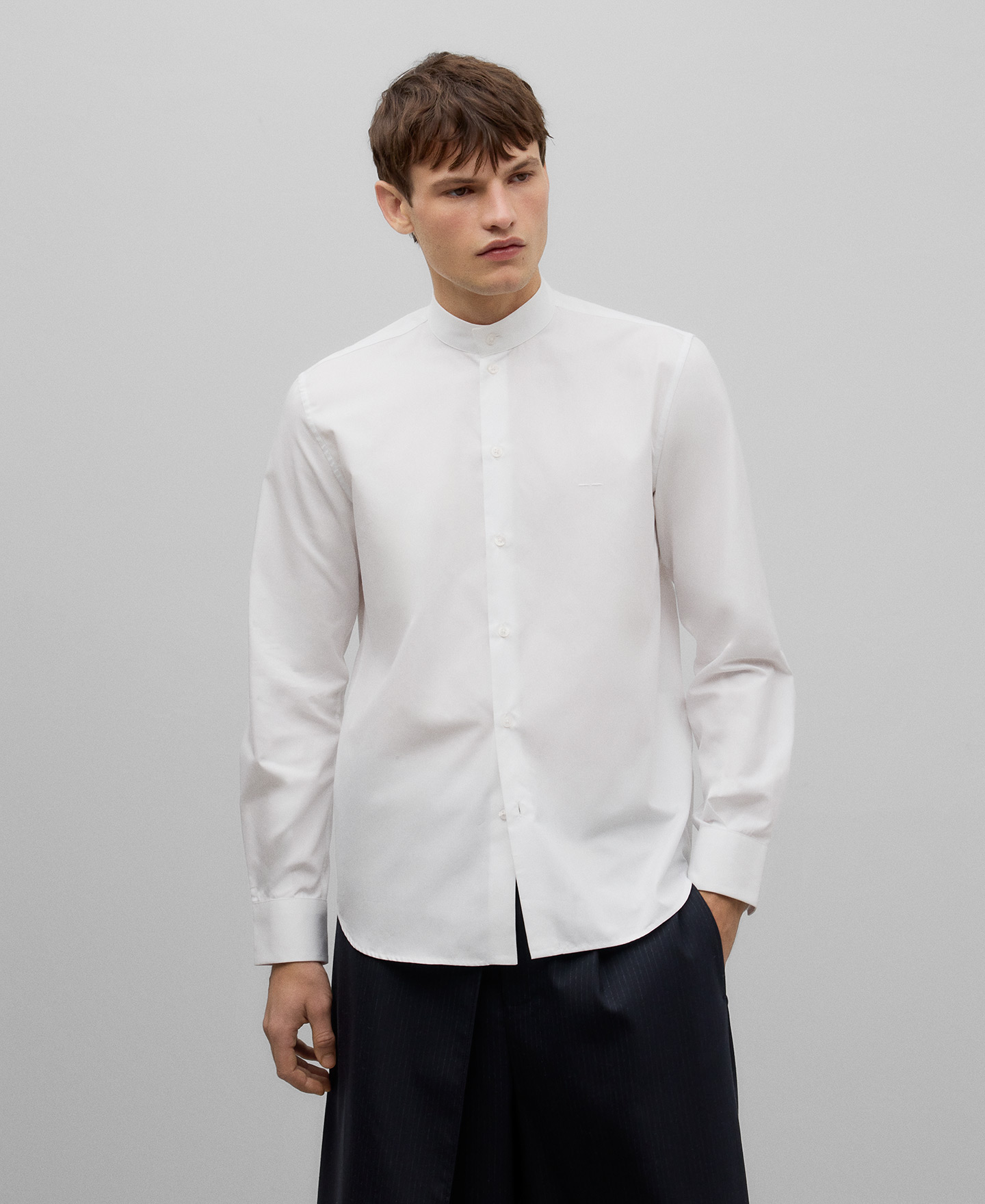 Mandarin collar organic cotton shirt man image number 0