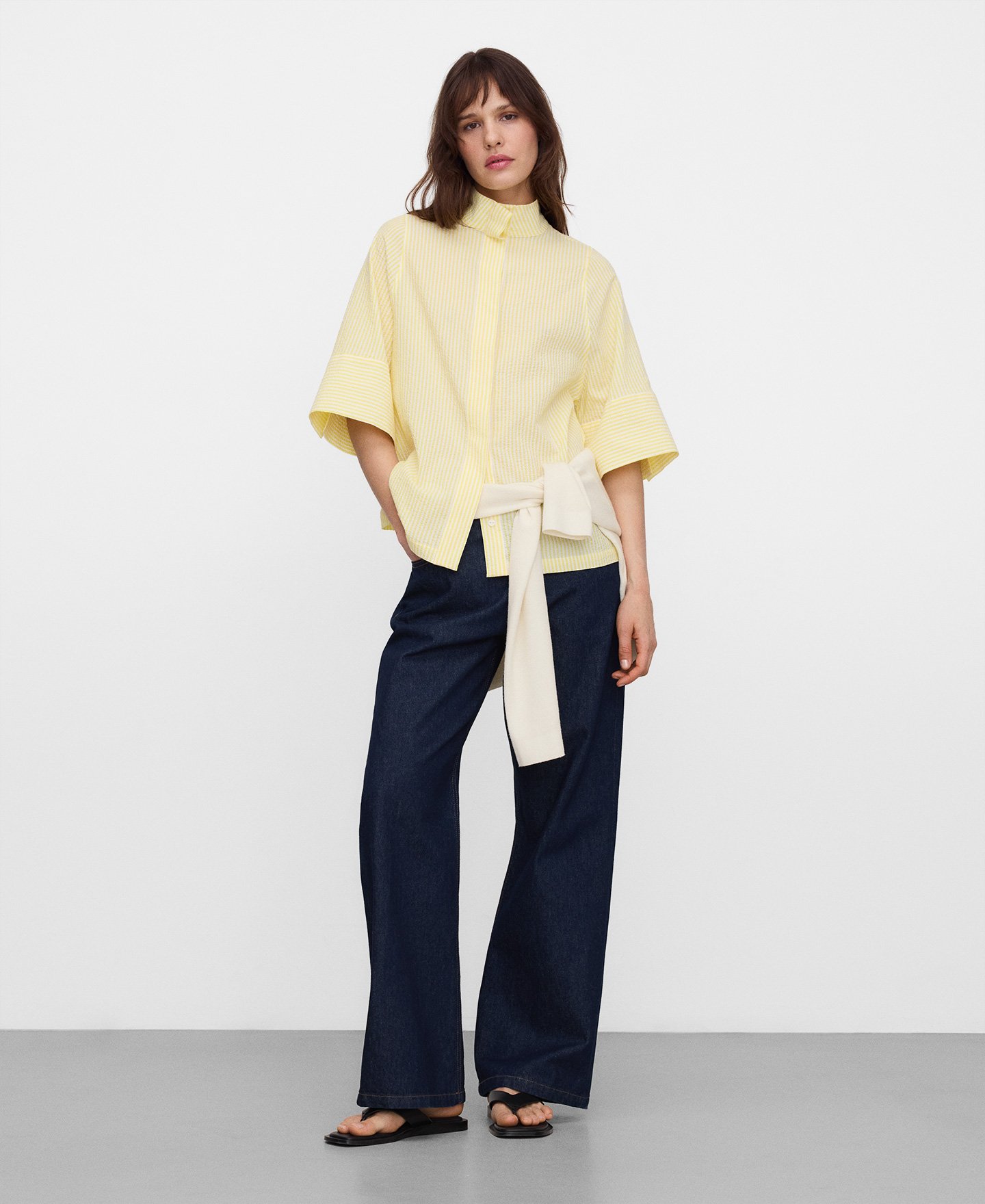 Cotton seersucker striped shirt image number 1