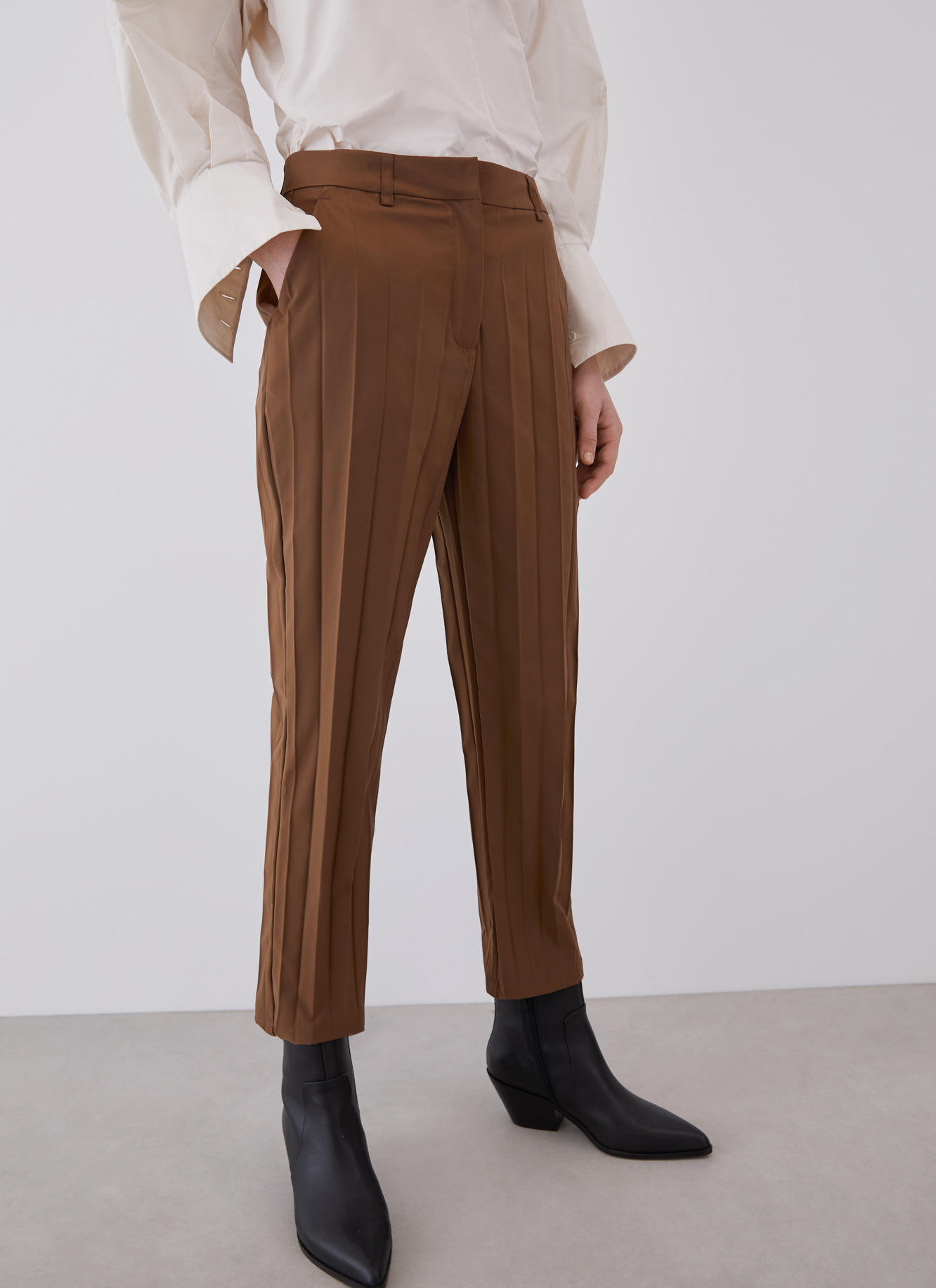 Pleated ankle length trousers image number 0