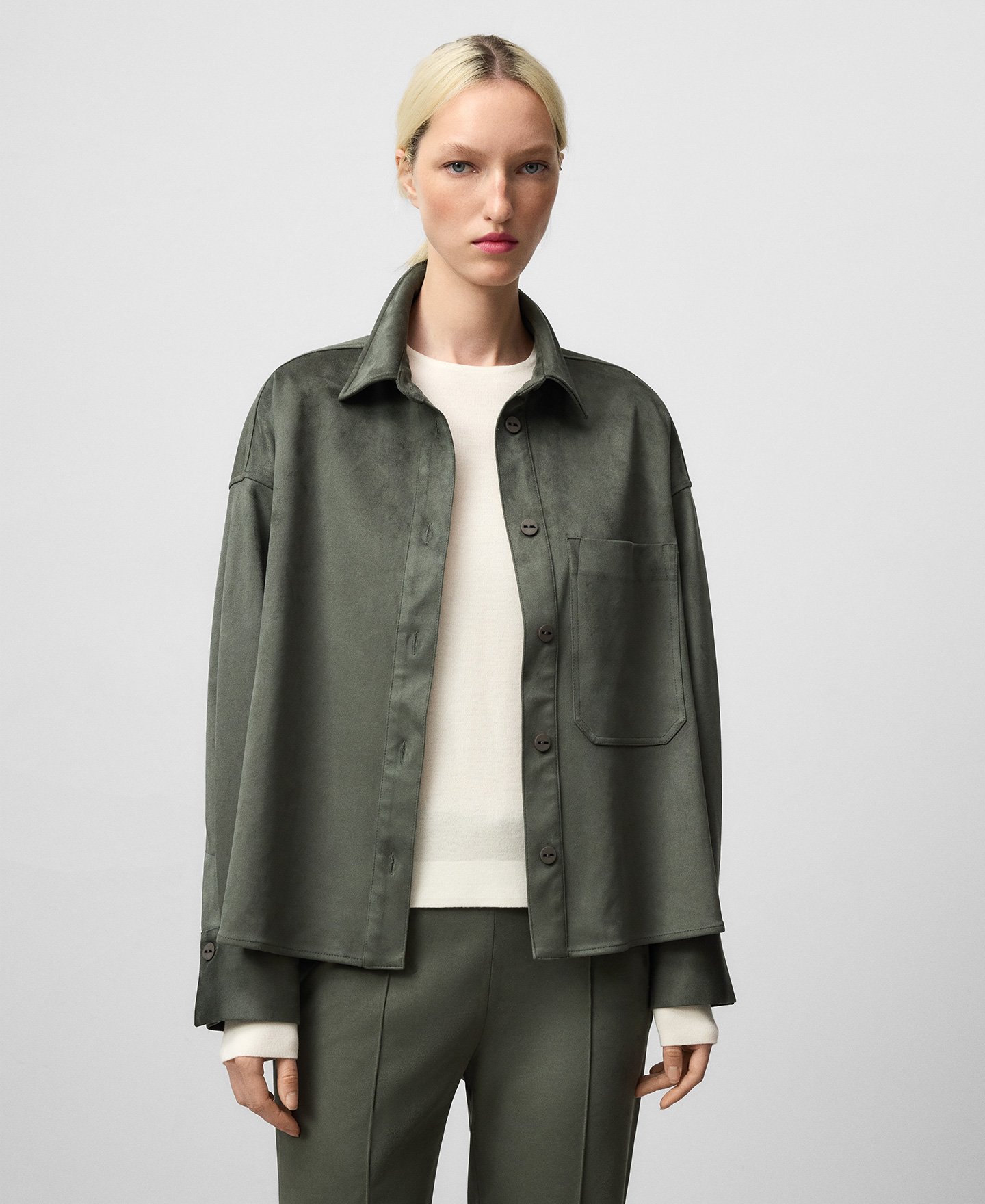 Faux suede overshirt woman image number 0
