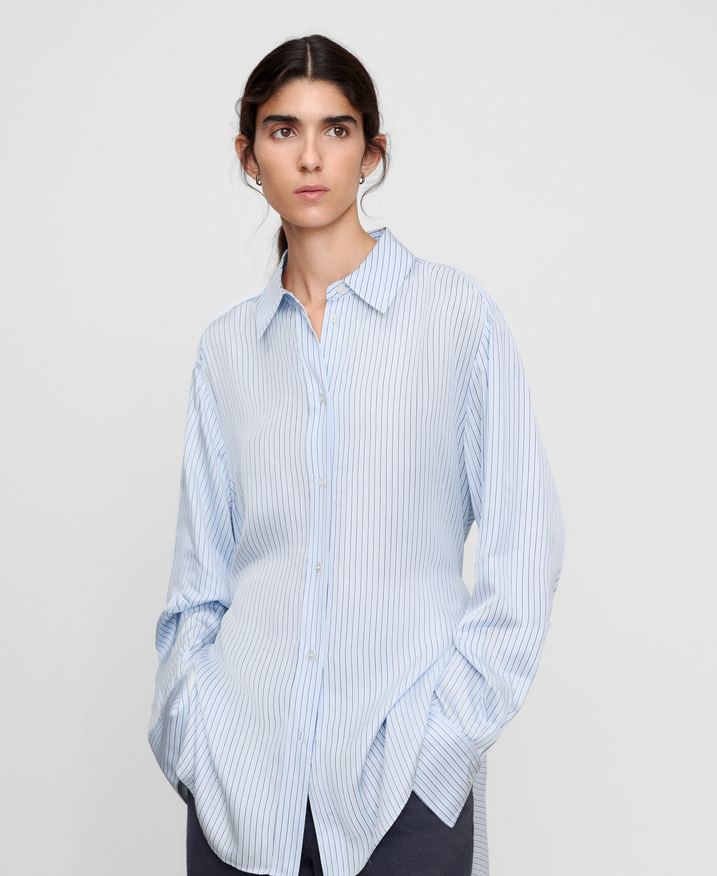 Asymmetric striped shirt with hem panel image number 0