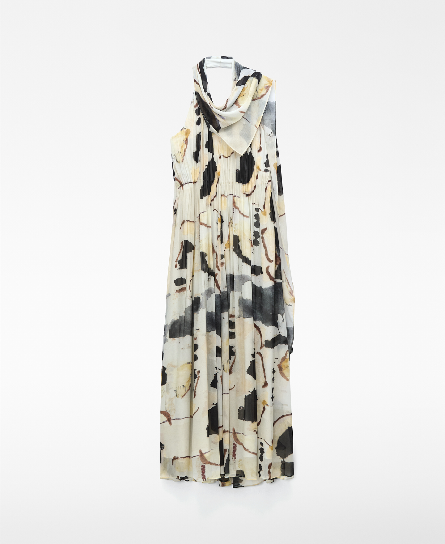 Scarf-collar printed long dress image number 4