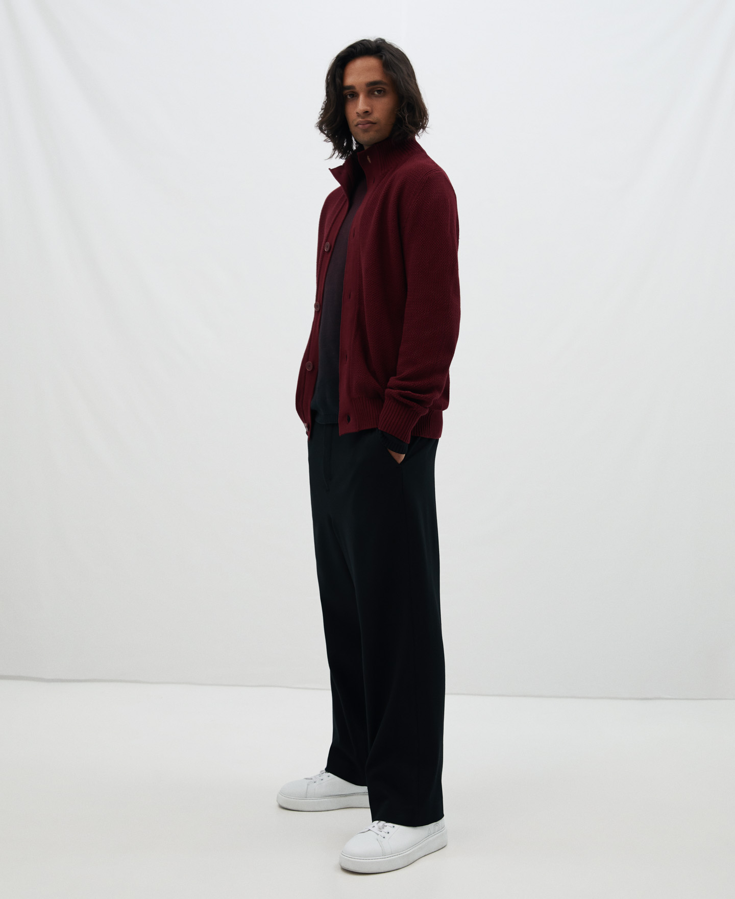 Cotton box-collared cardigan image number 1