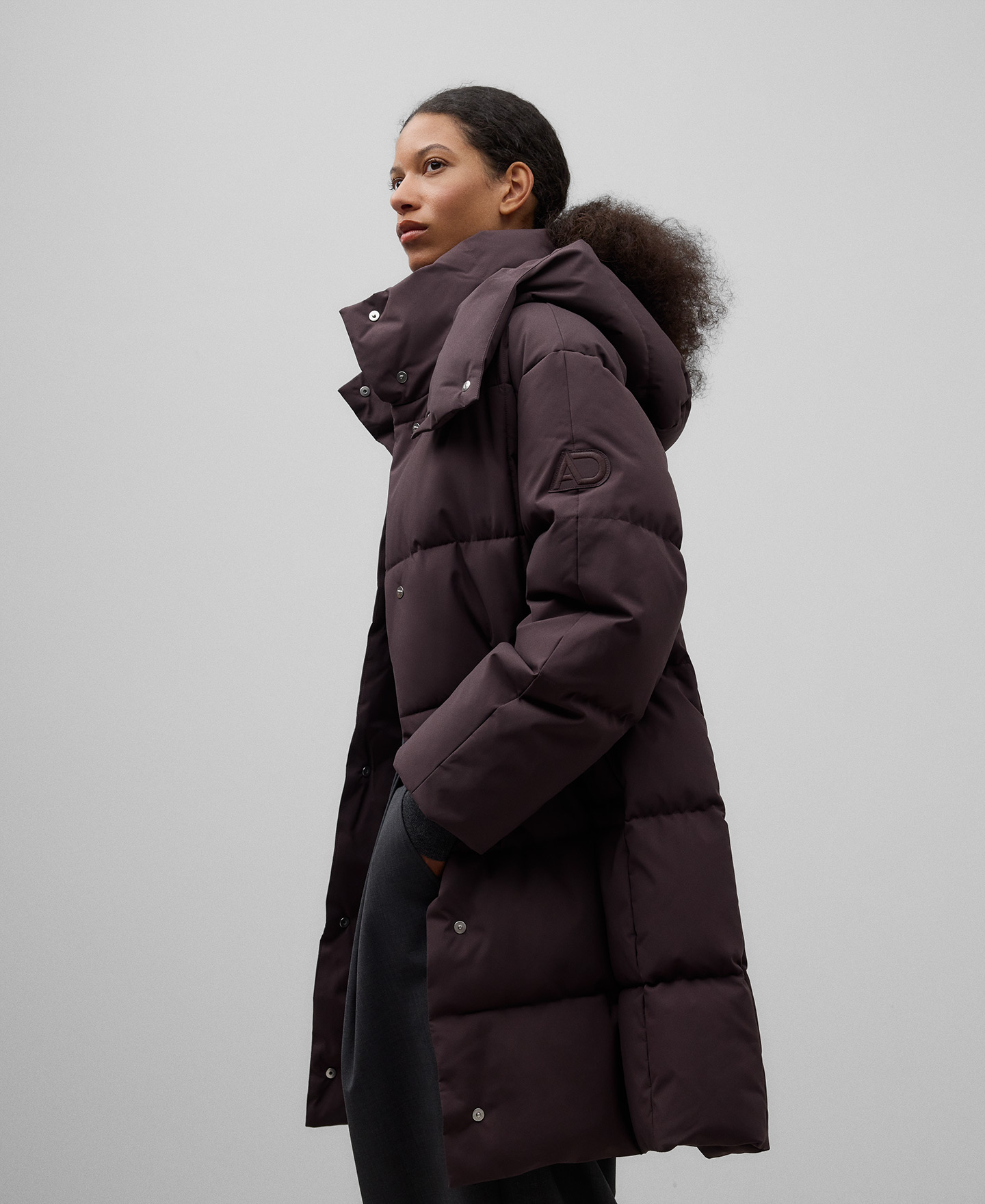 Long padded jacket with hood woman AD Europa