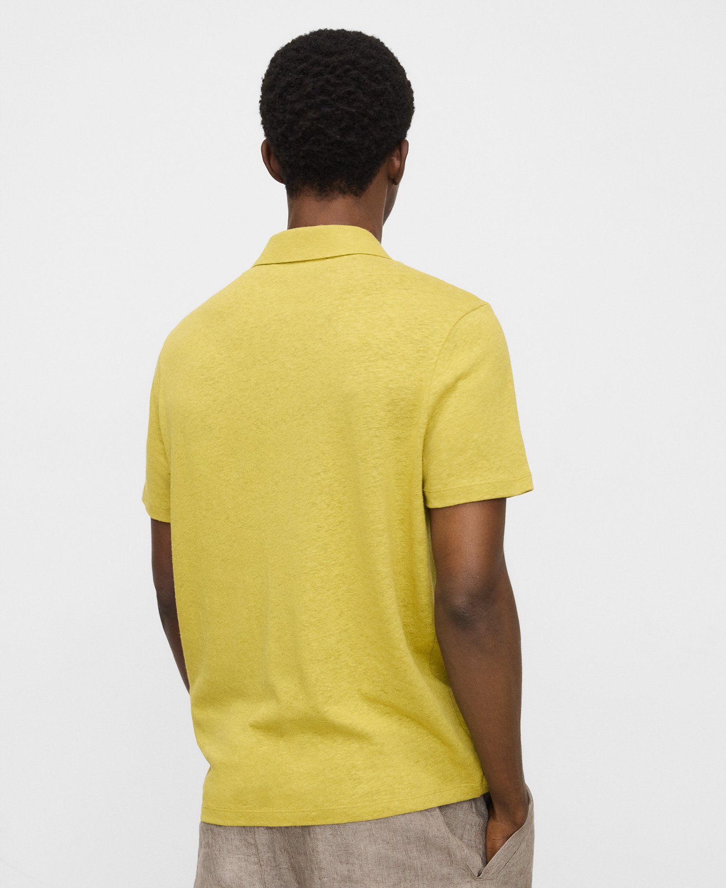 Linen and cotton V-neck polo shirt image number 2
