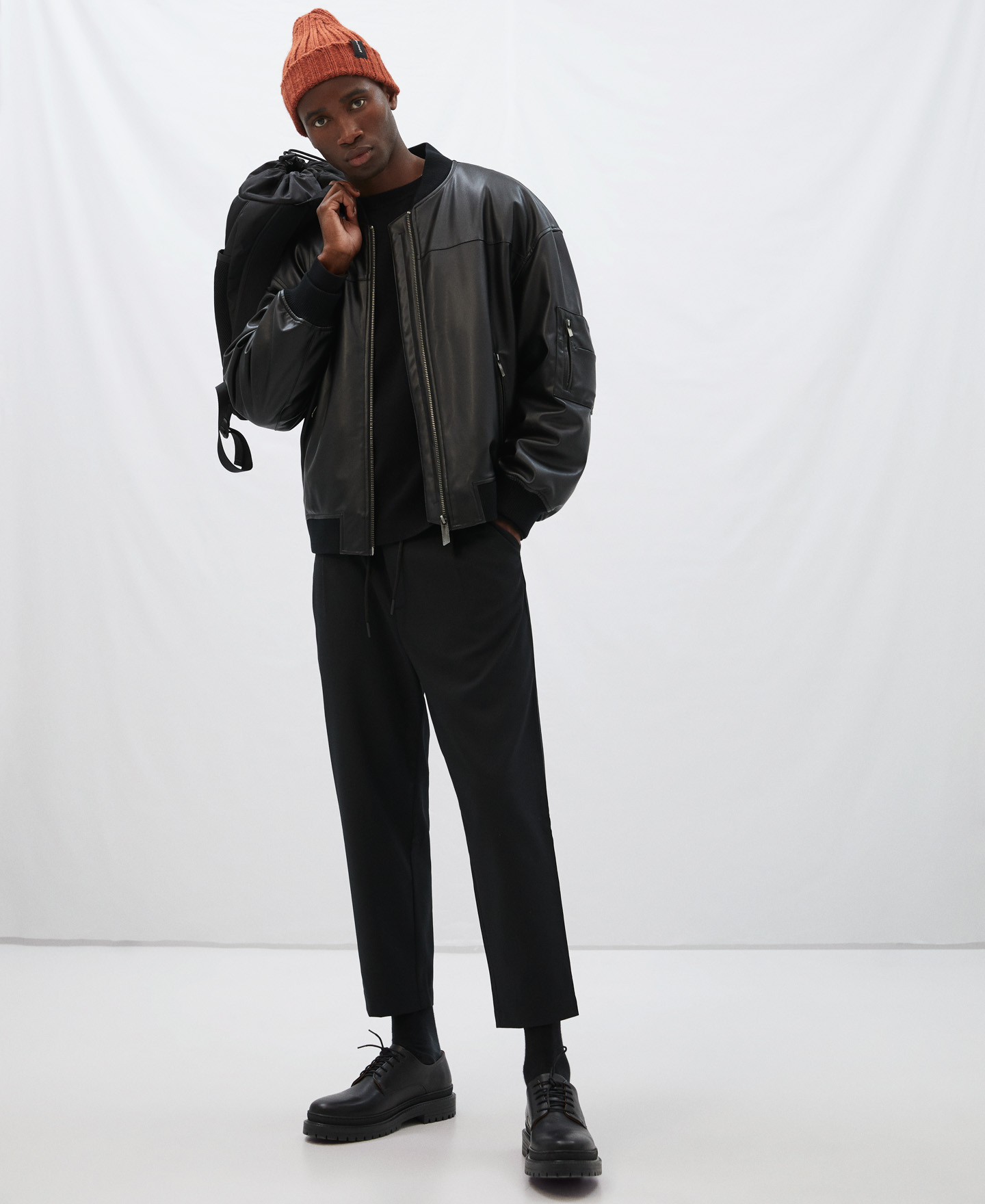 Leather texture oversize bomber image number 3