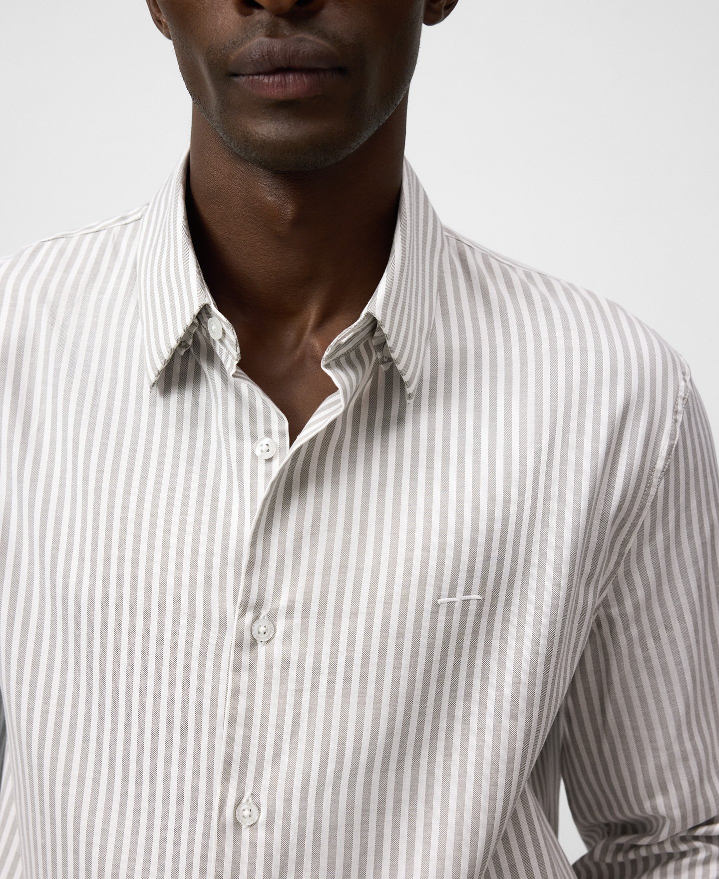 Lapel collar striped shirt man image number 3
