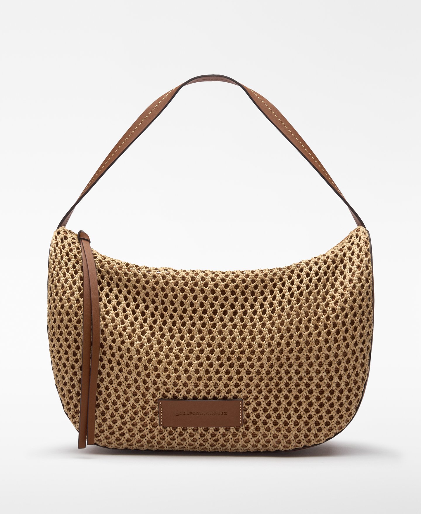 Raffia-textured medium bowling bag woman image number 0