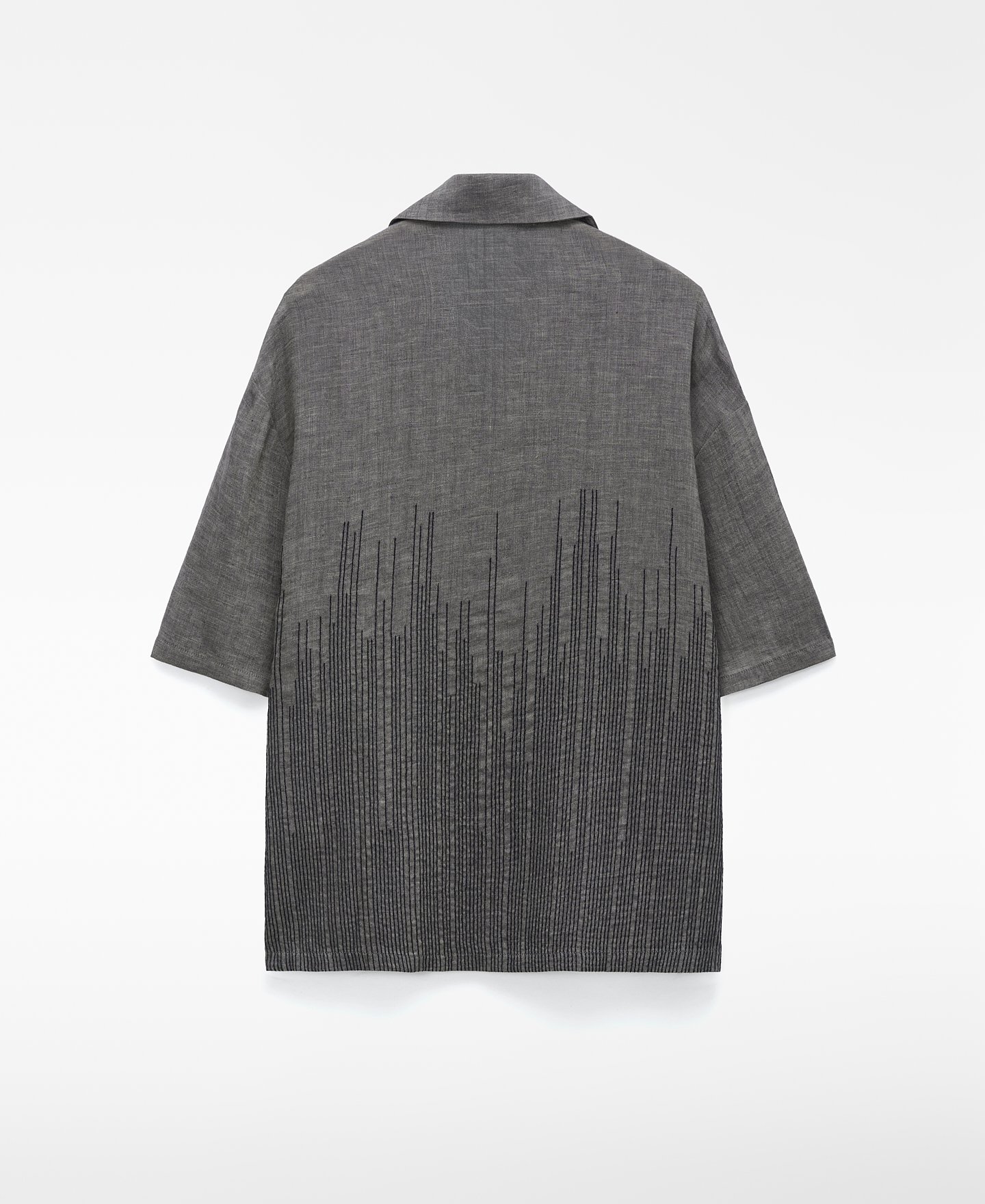 Linen bowling collar embroidered shirt image number 5