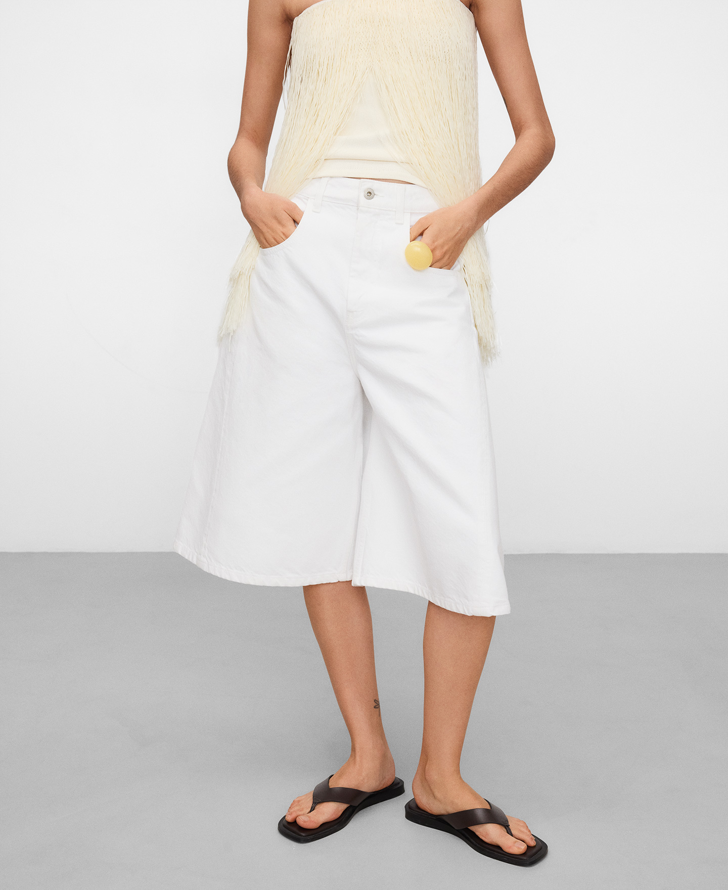 Cotton denim long bermuda shorts image number 0