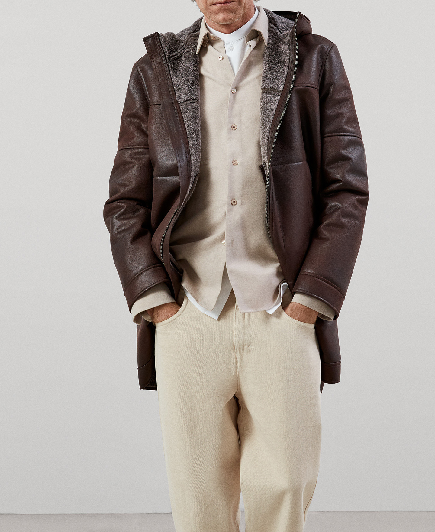 Hooded leather texture coat image number 0