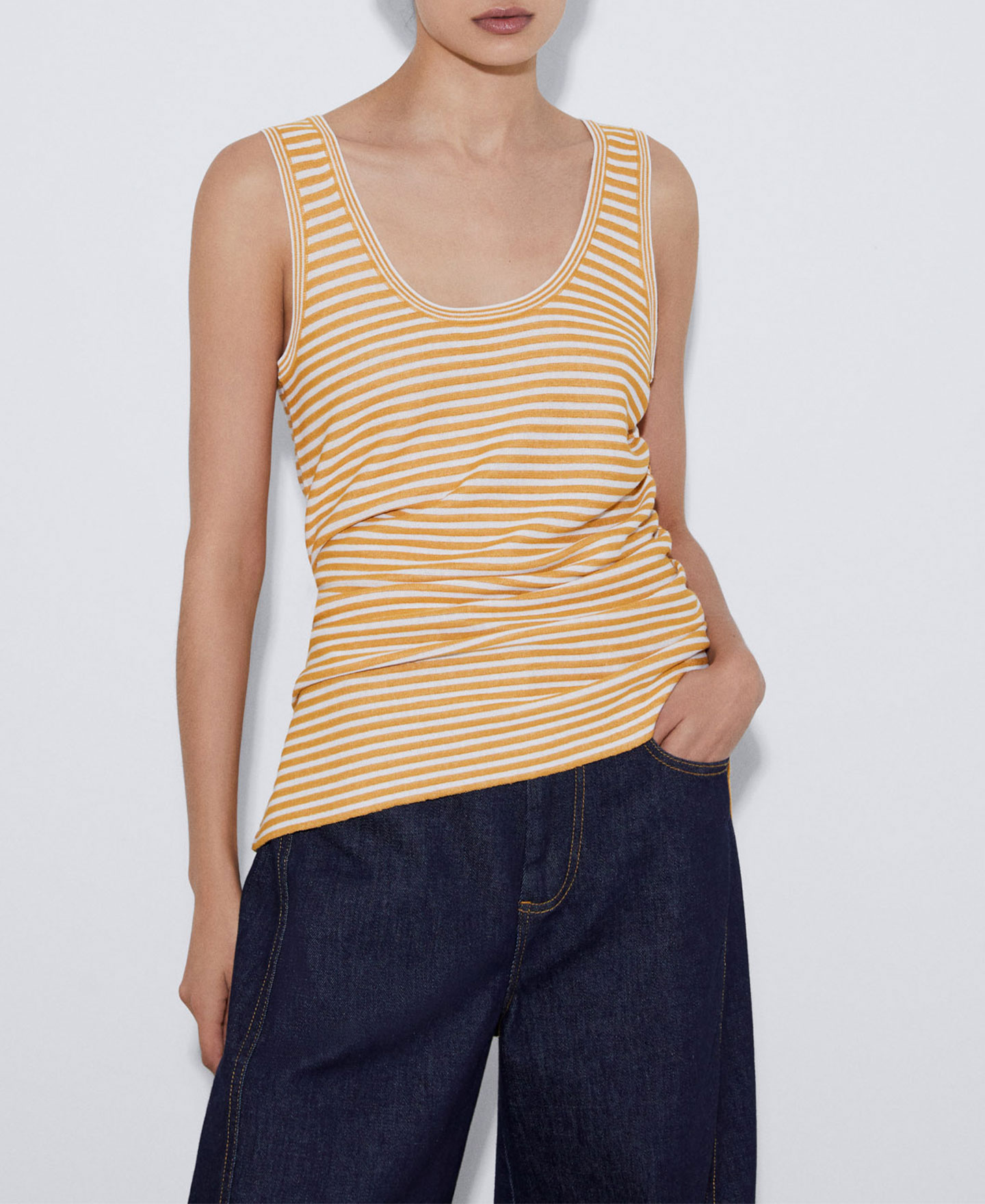 Viscose knitted striped top image number 0