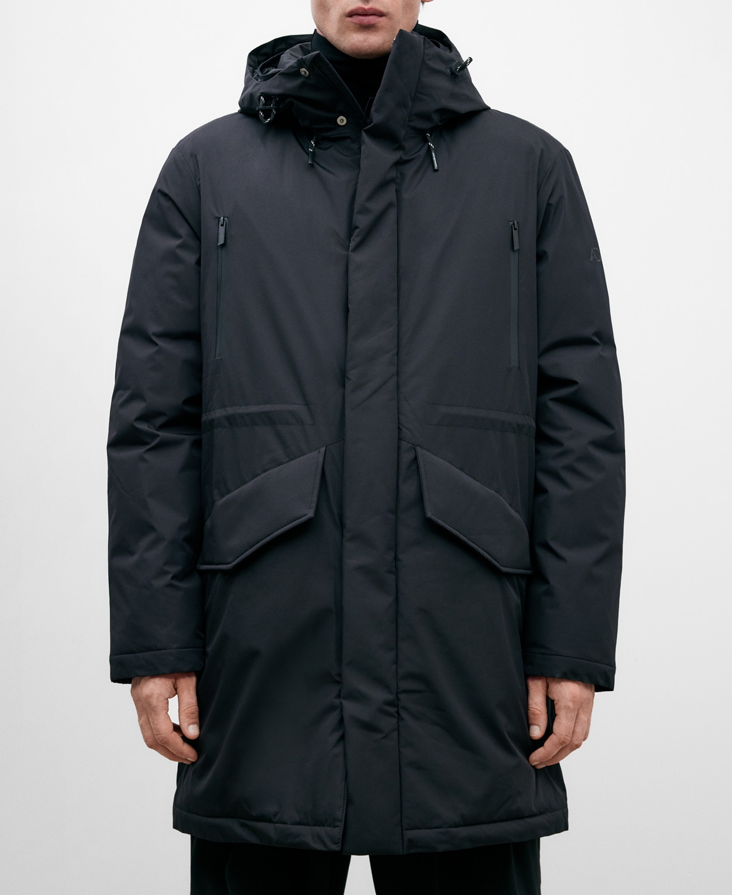 Black polyester parka for men image number 0