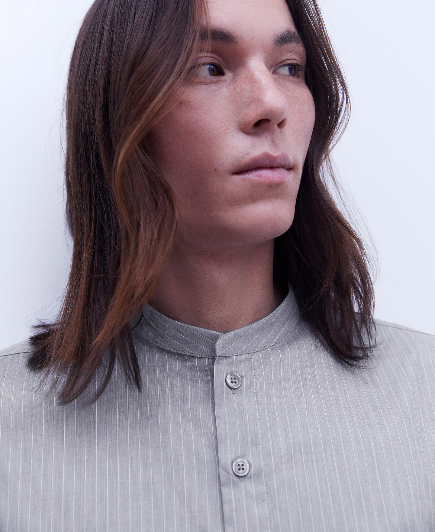 Mandarin collar cotton shirt image number 3