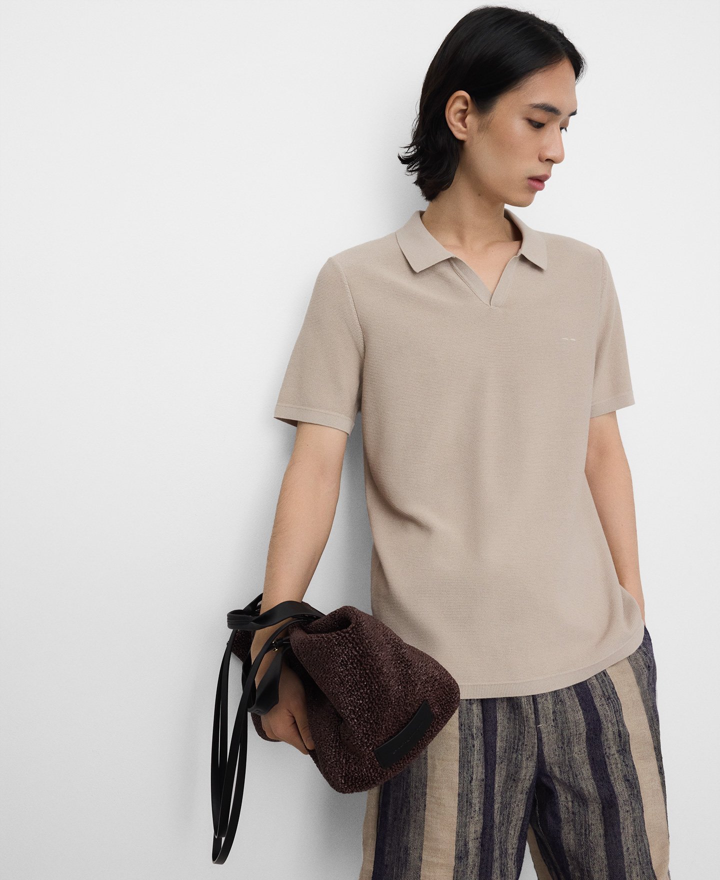 V-neck structured knit polo shirt image number 0