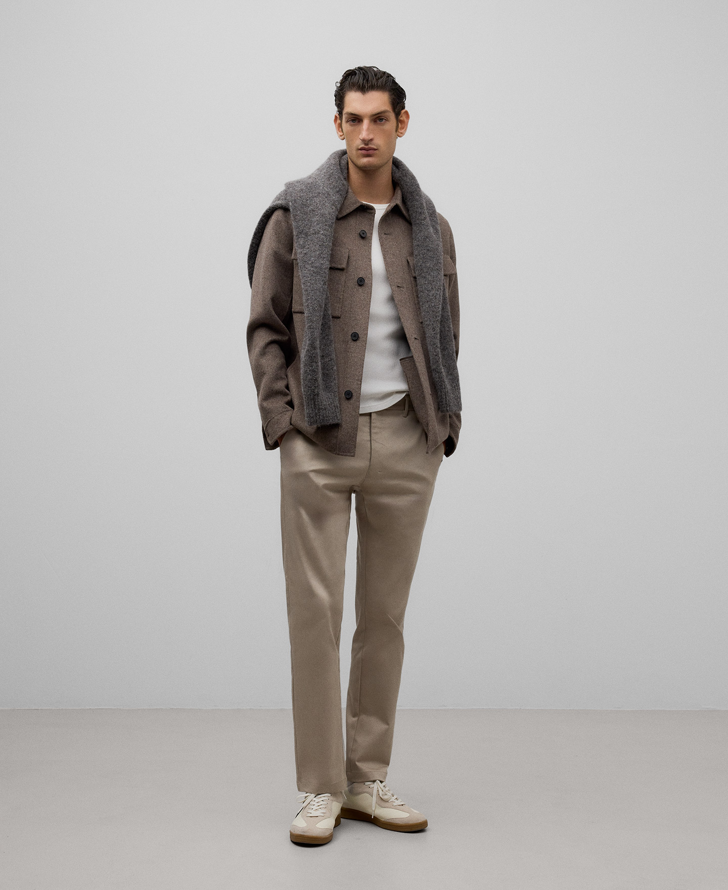 Microtextured chino trousers man image number 1
