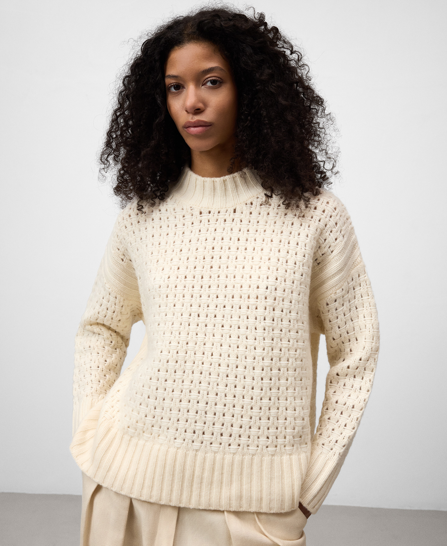 Jersey punto calado lana mujer image number 0