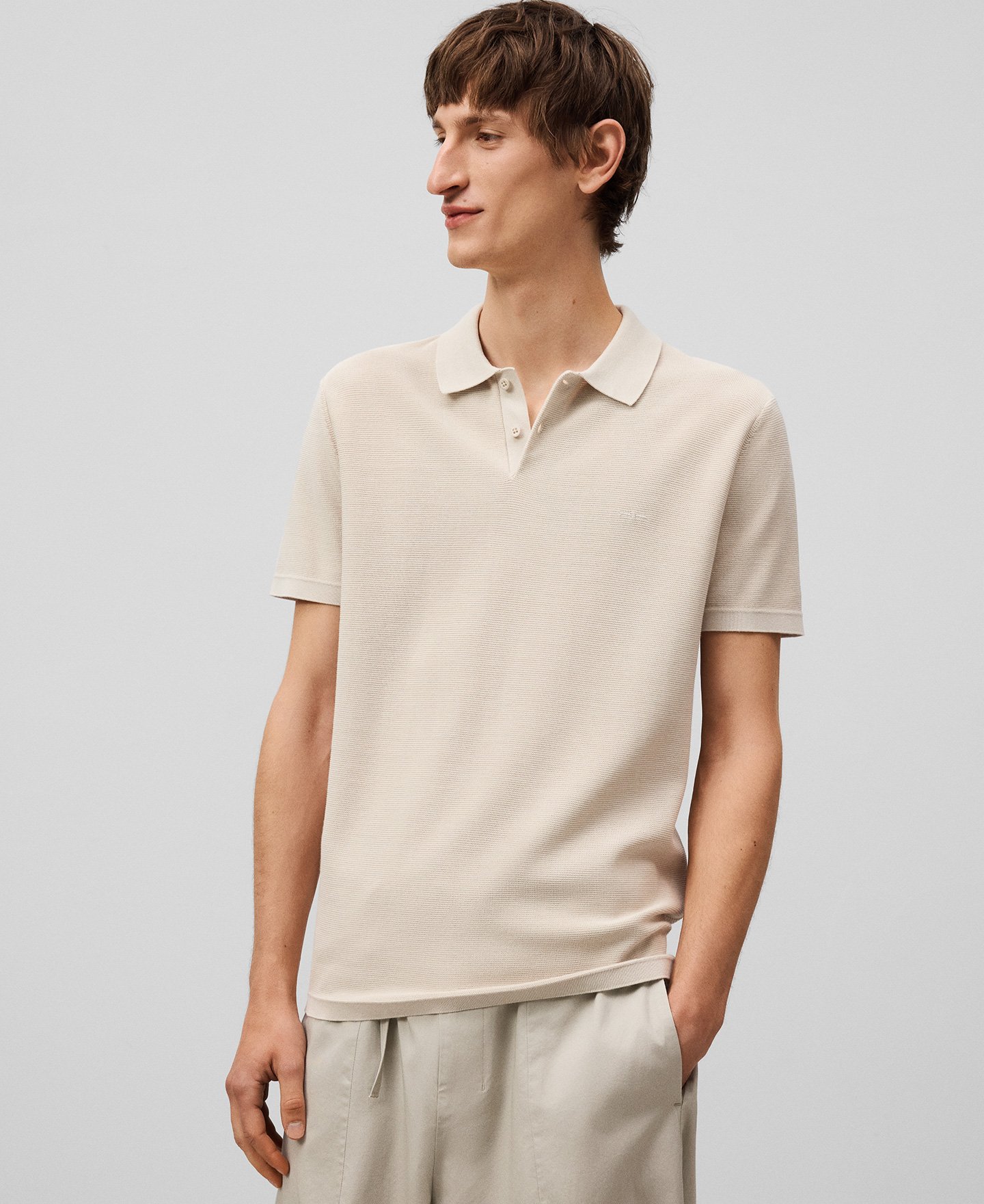 Cotton blend structured knit polo shirt man image number 0